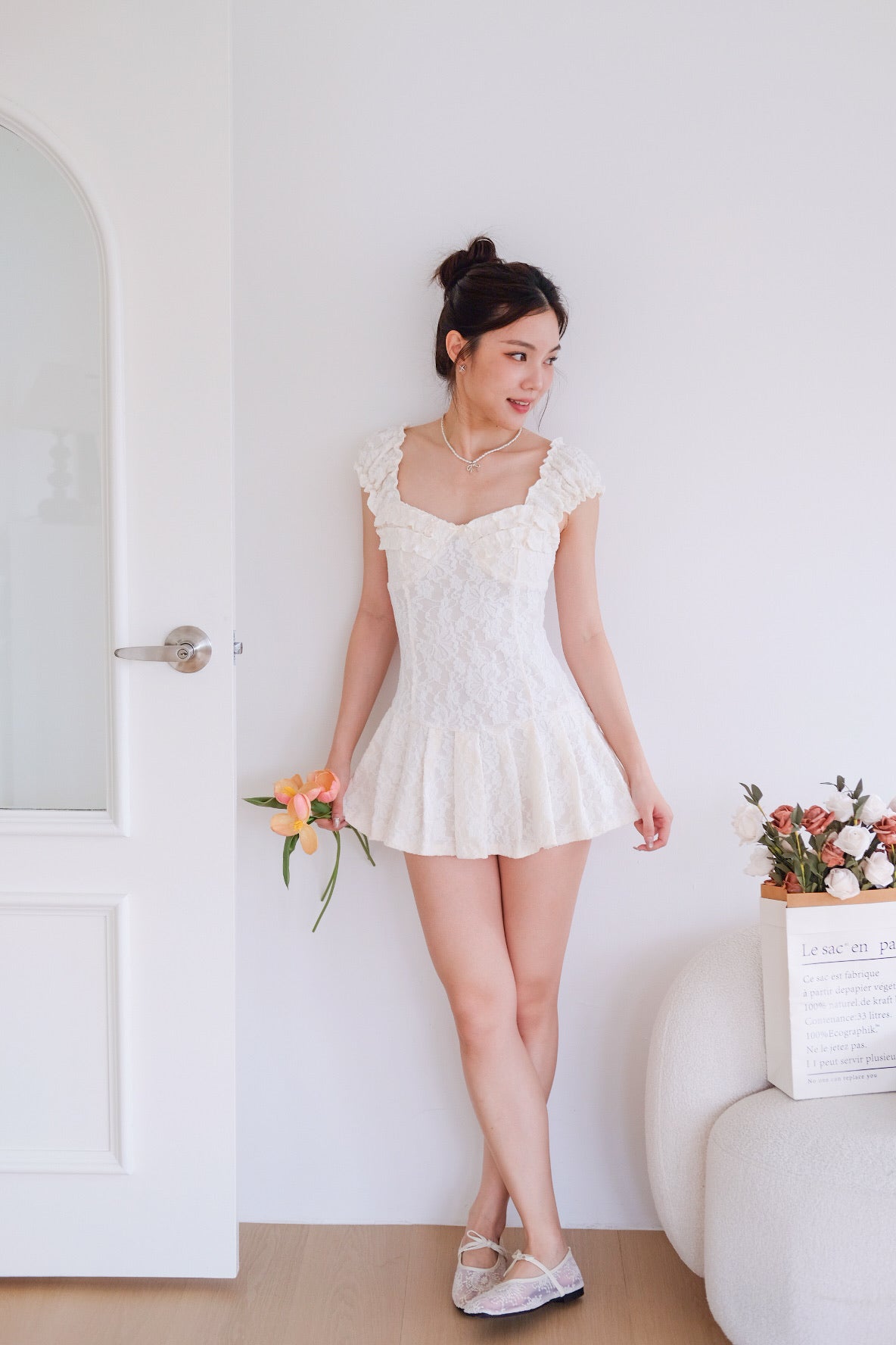 Lovell Lace Ruffle Dress (Cream)