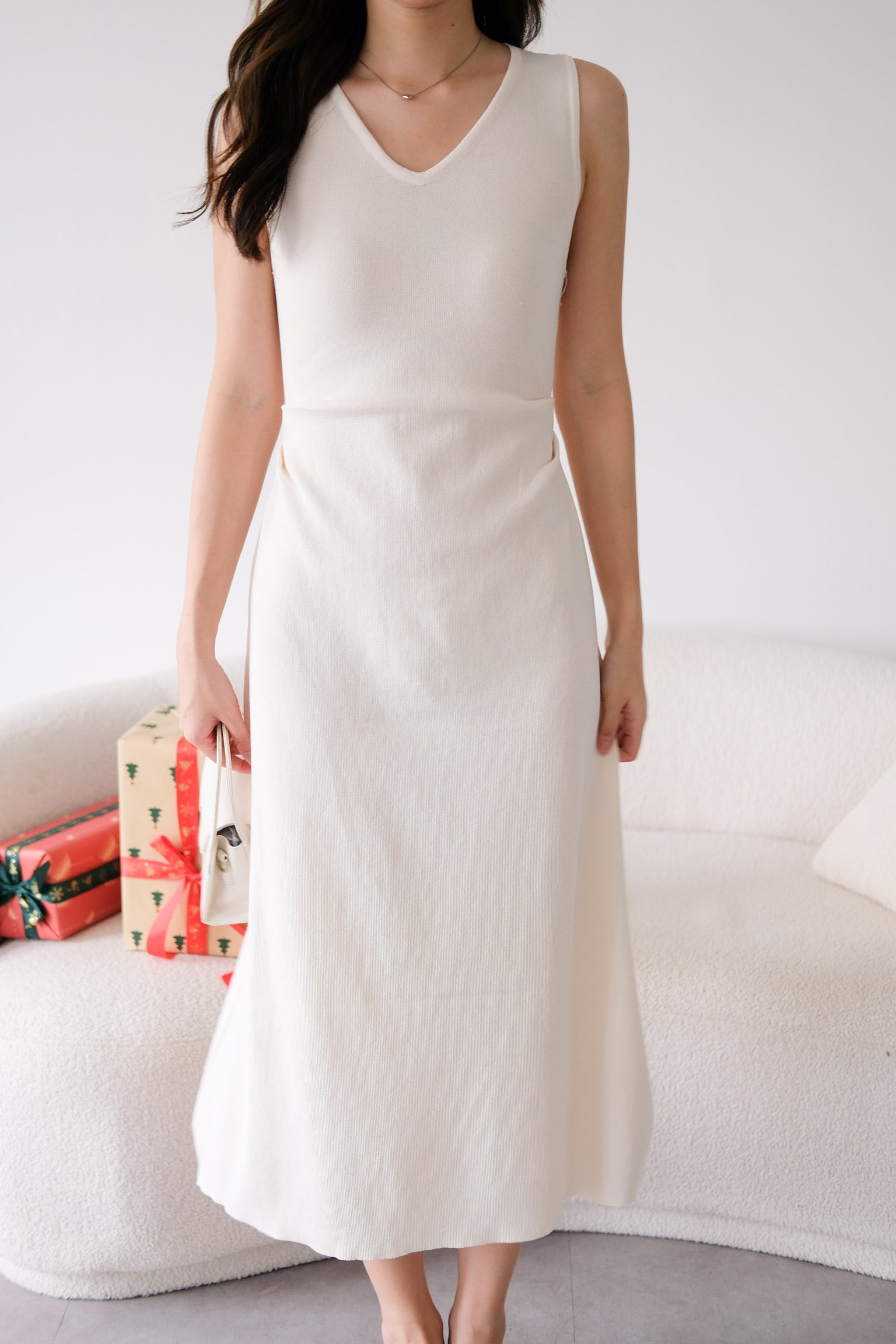 Roxanne Knit Comfy Midaxi Dress (Cream)