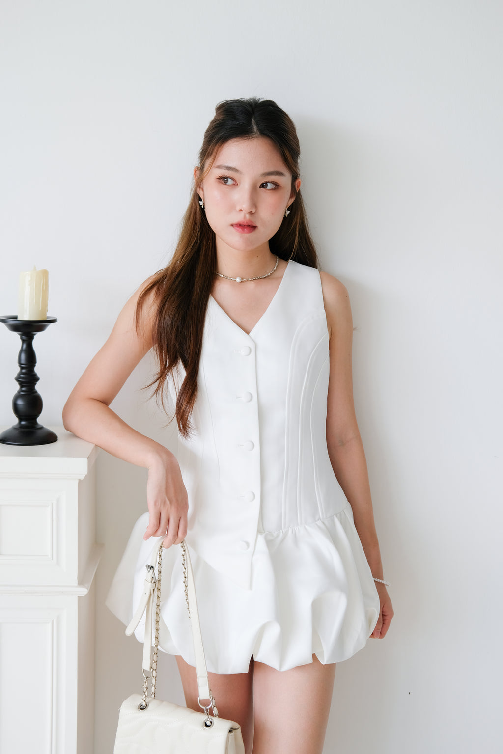 Elise Sculpted Bubble Dress (White)