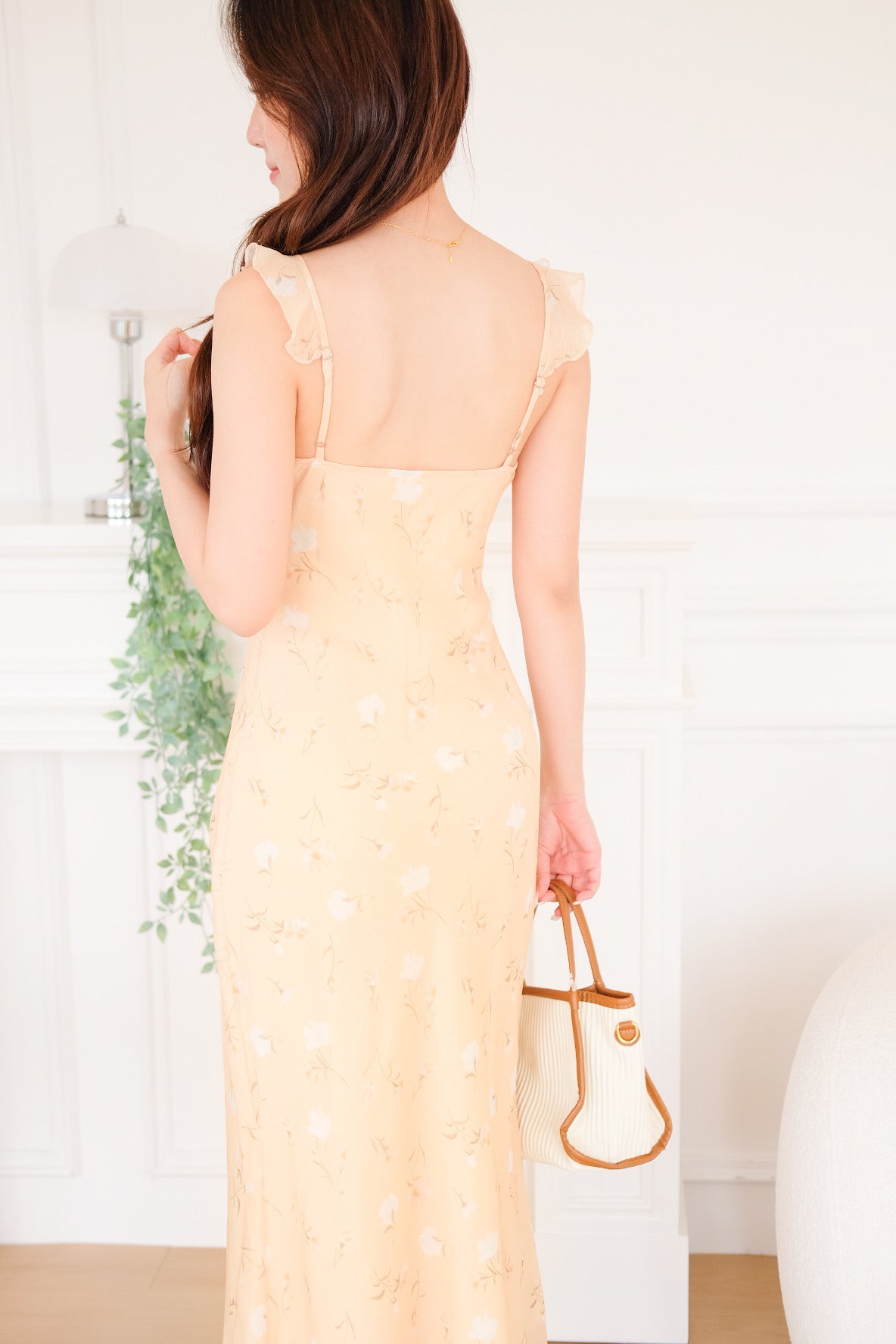 Liana Tie Front Floral Maxi Dress (Yellow)