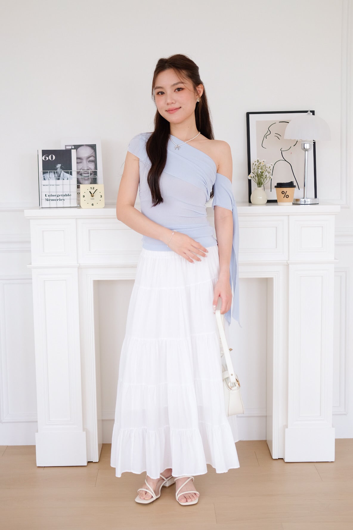 Erika Draped Off Shoulder Top (Baby Blue)