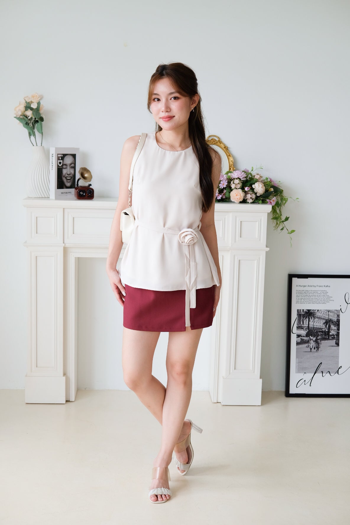 Rosina Chiffon Flare Top (Beige)