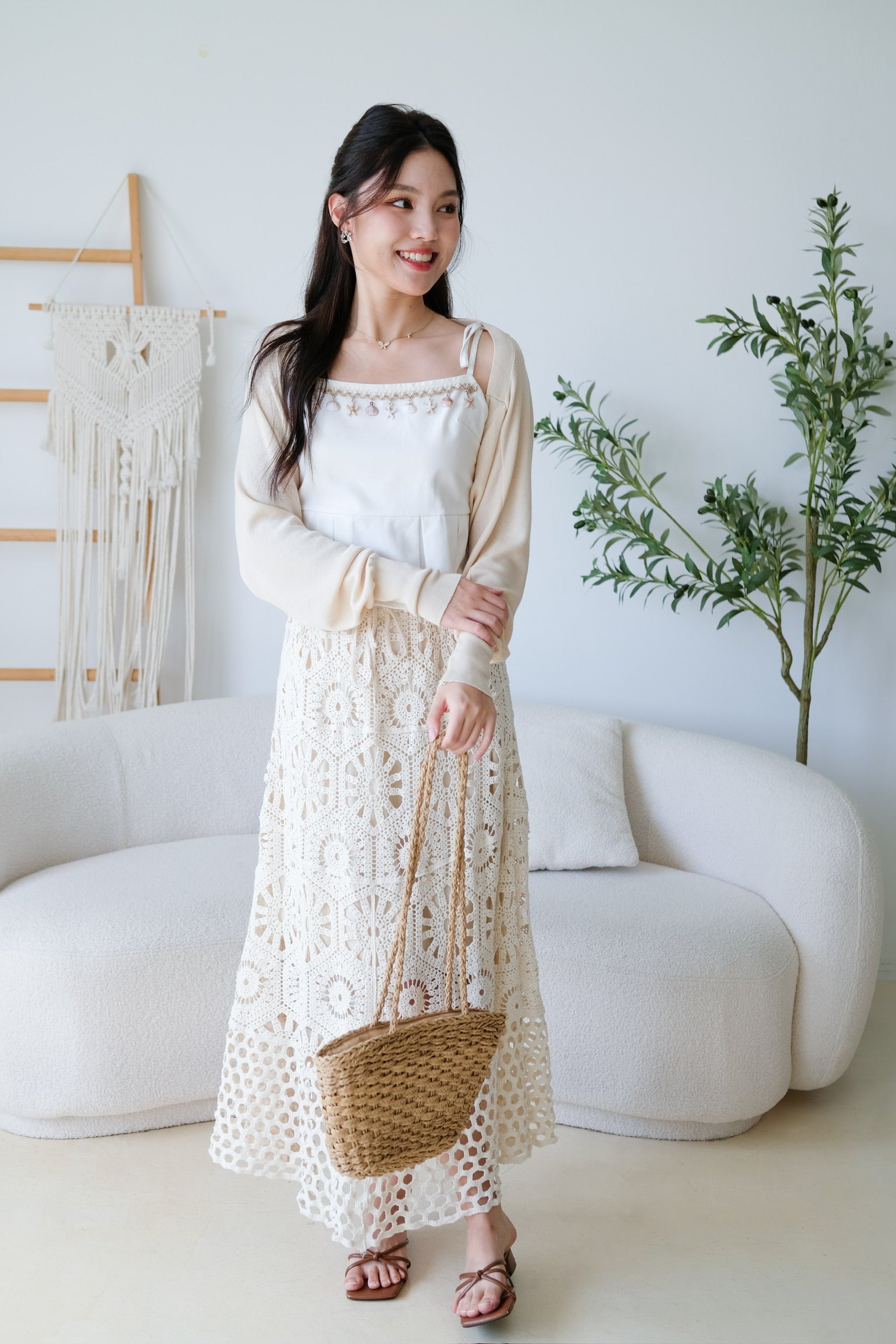 Blaire Bolero Cotton Cardigan (Beige)