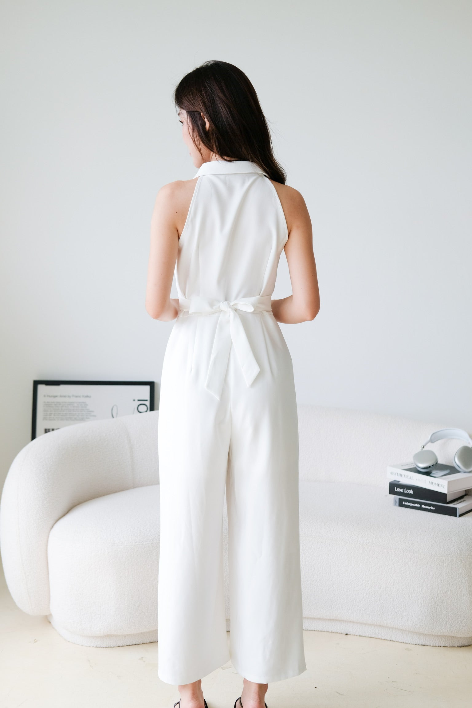 Day and Night Collared Long Jumpsuit (White)