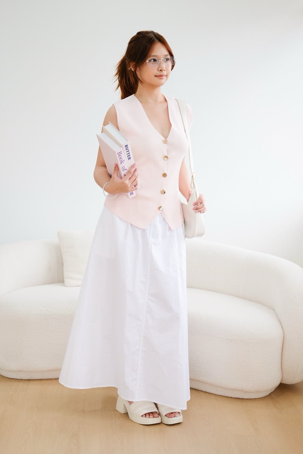 Knit Button Vest Top (Pink)