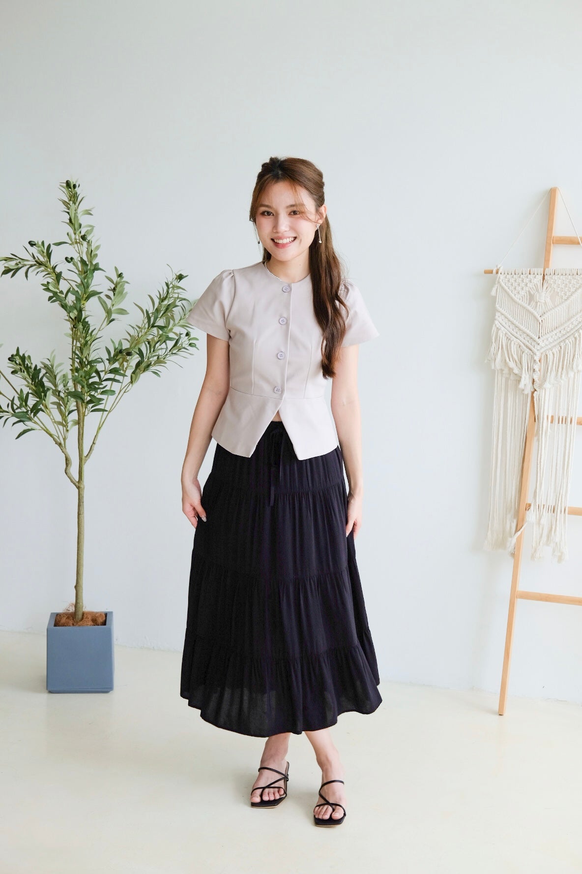 Marcy Structured Peplum Blouse (Purplish Grey)