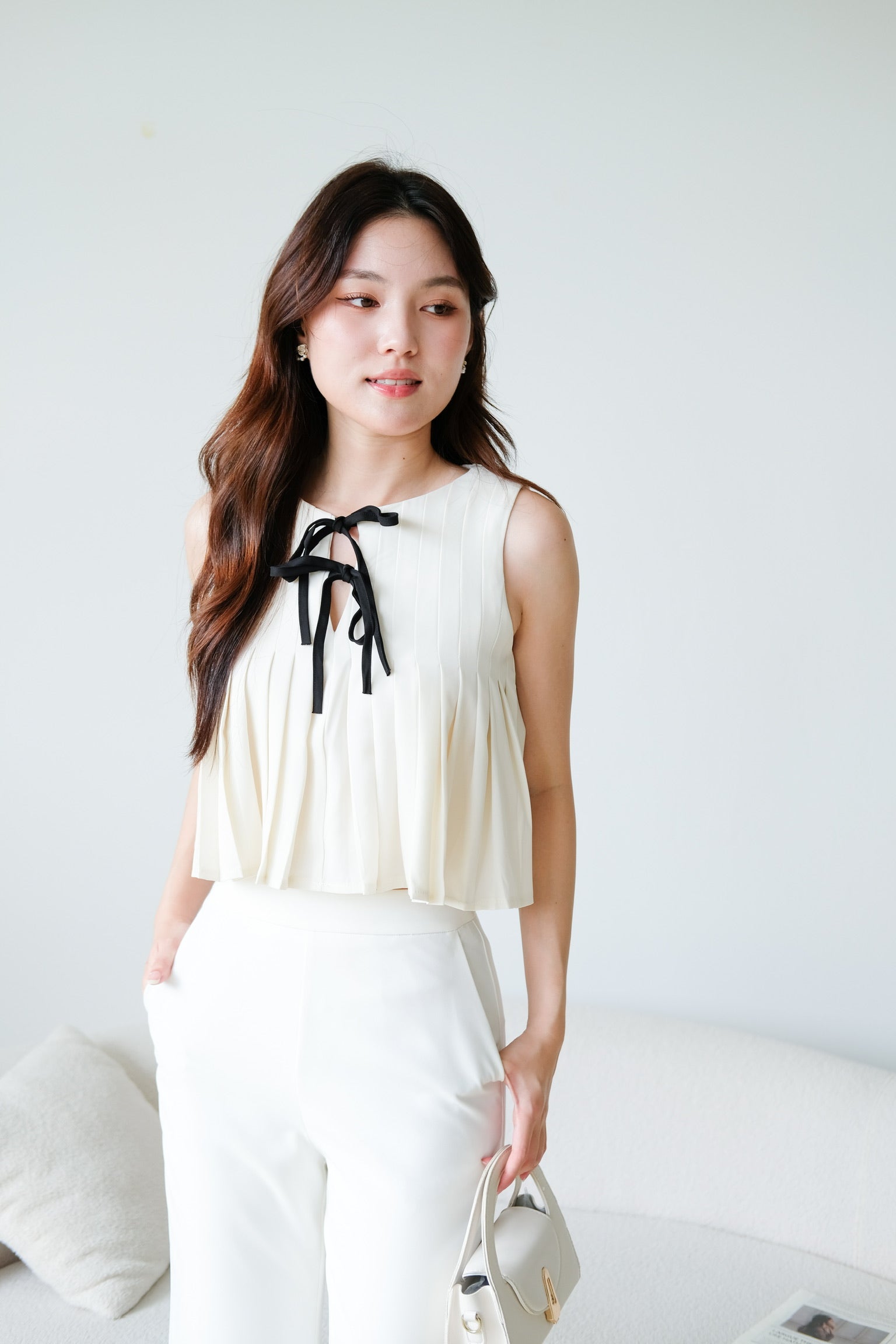Chantell Pleated Babydoll Top (Cream)