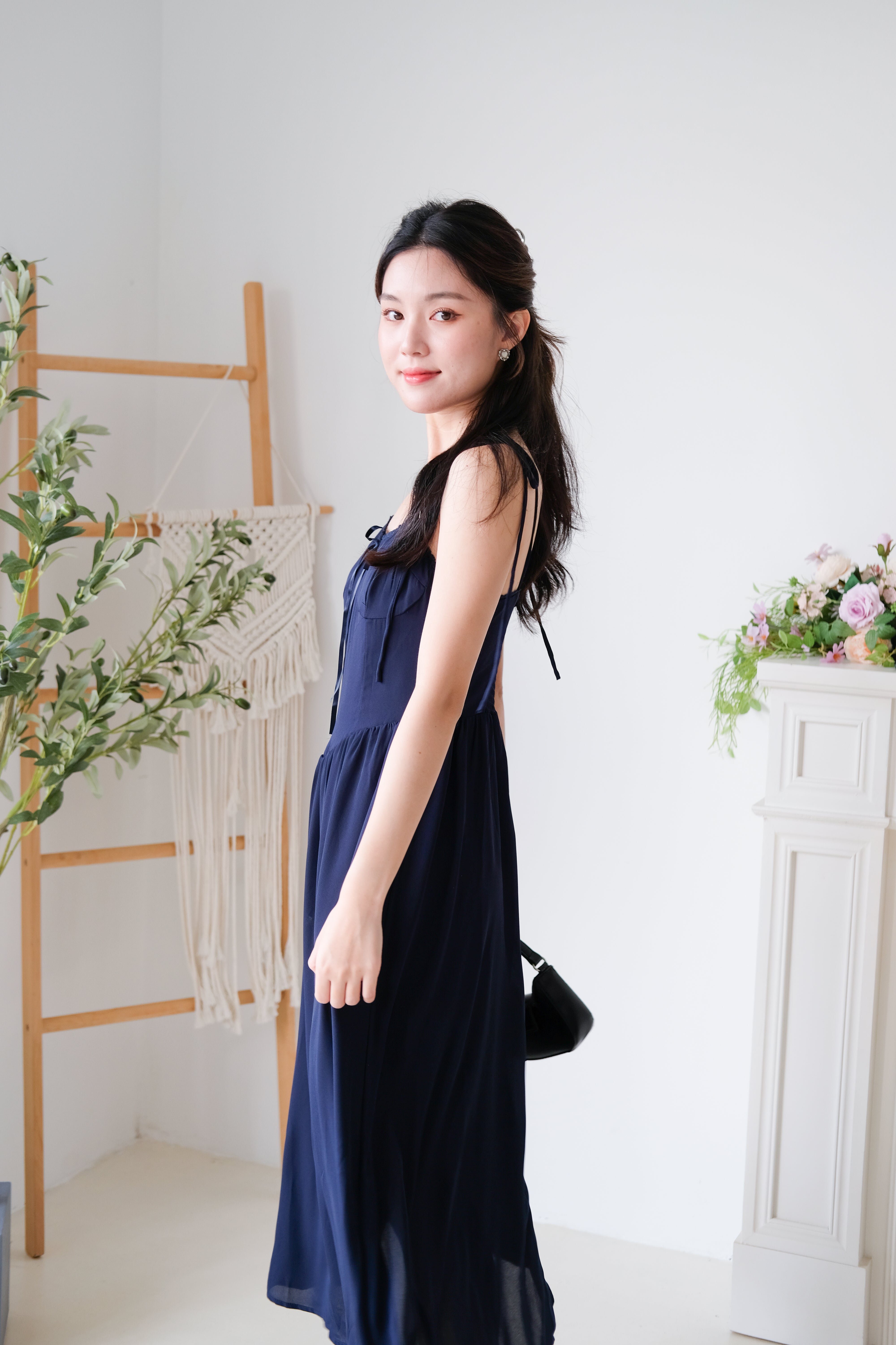 Rowena Coquette Midi Dress (Navy Blue)