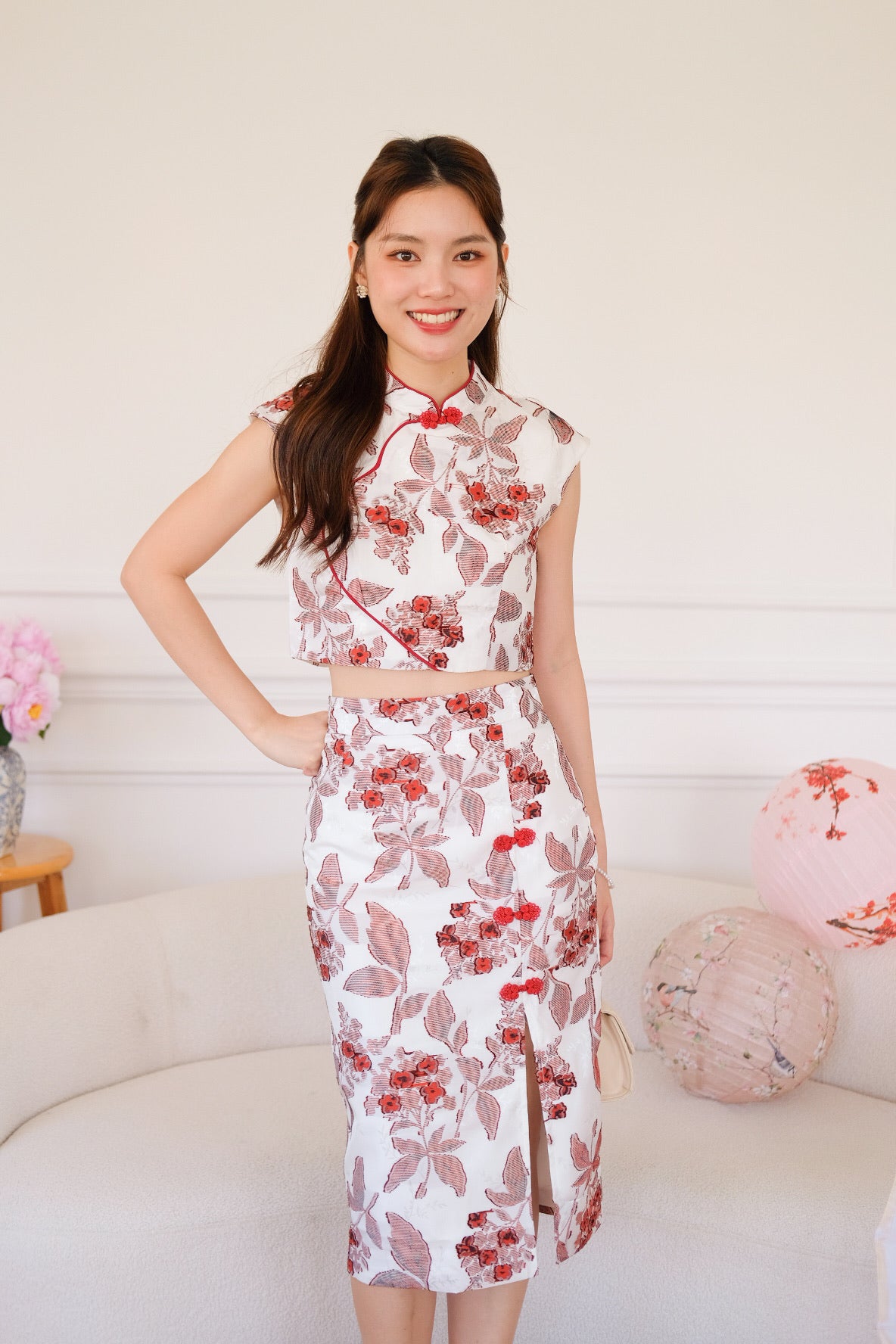 素瑾 Su Jin Floral Midi Cheongsam Set (Red)