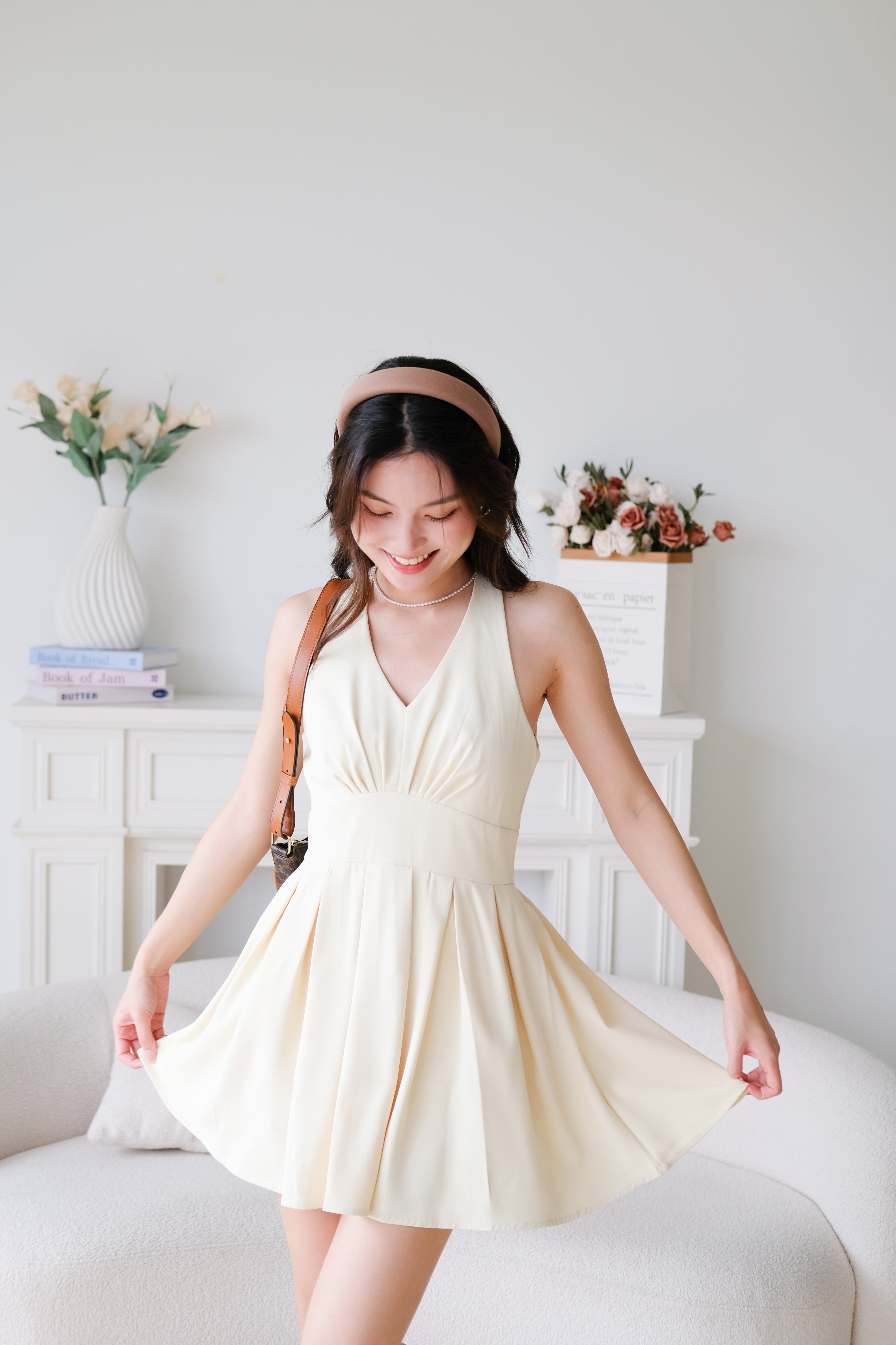 Moon Halter Pleat Dress (Buttermilk Yellow)