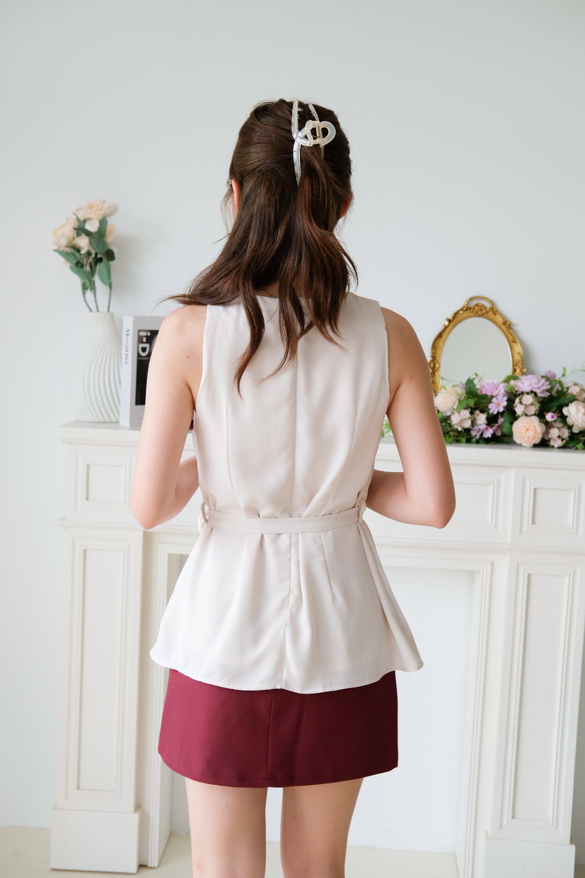 Rosina Chiffon Flare Top (Beige)