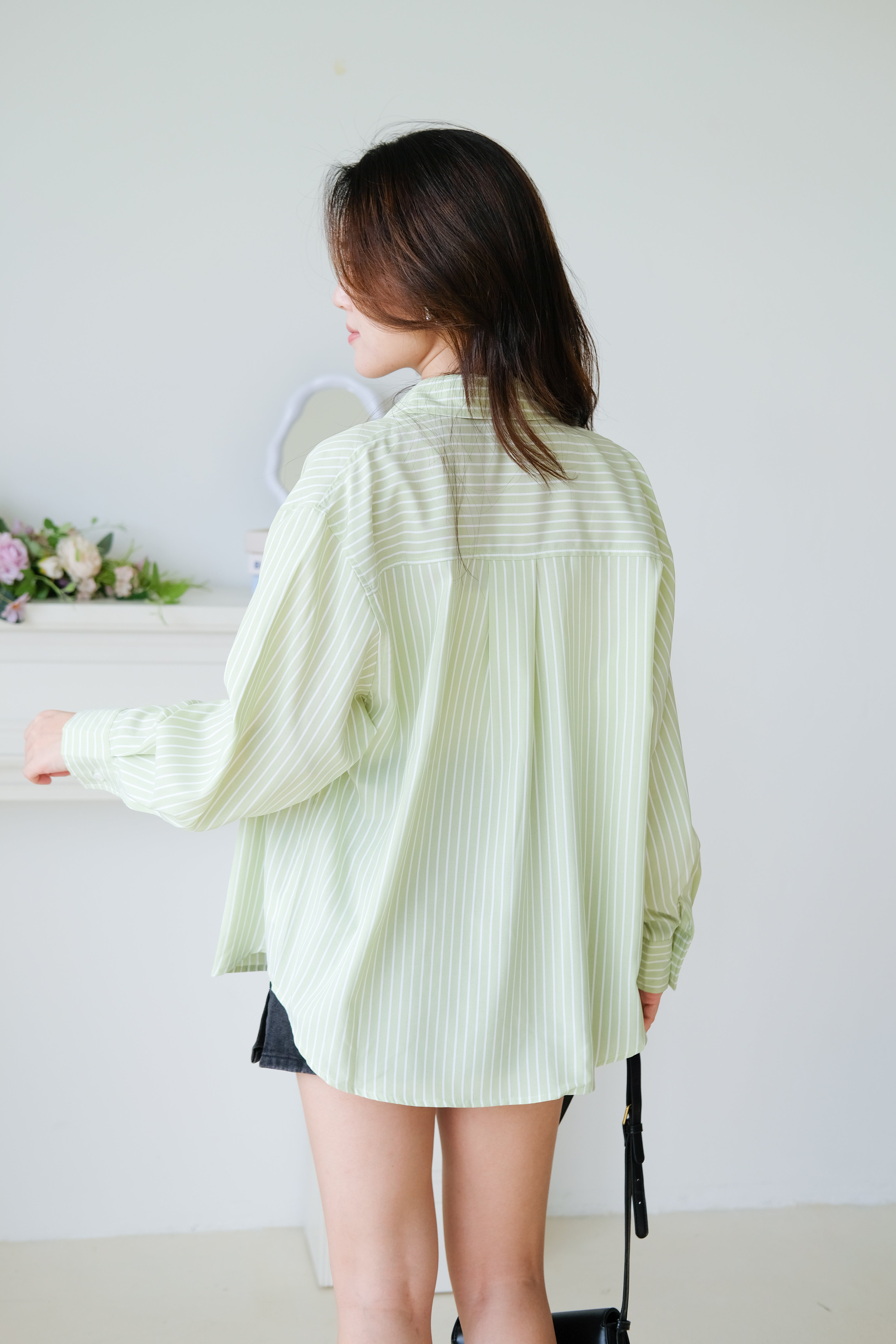 Wayne Stripes Boyfriend Shirts (Apple Green)