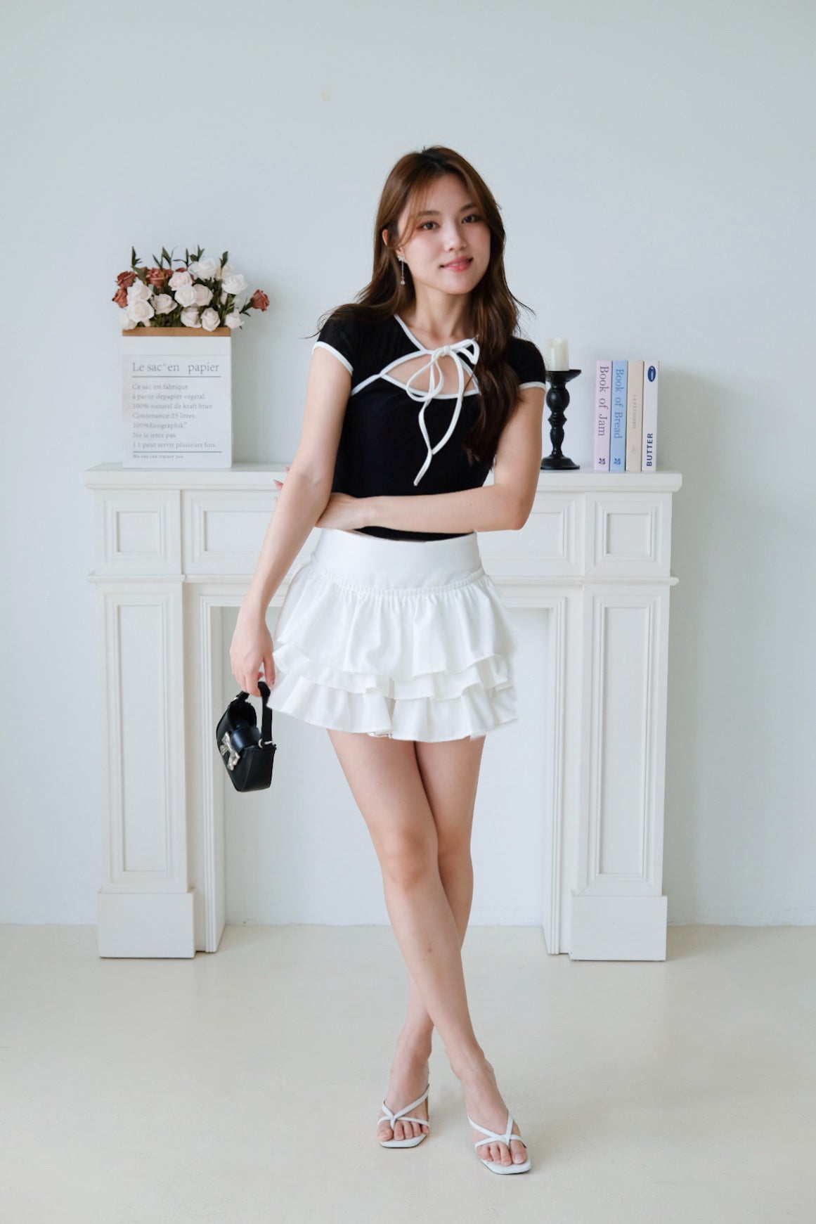Tanya Ruffle Layered Flare Skirt (White)