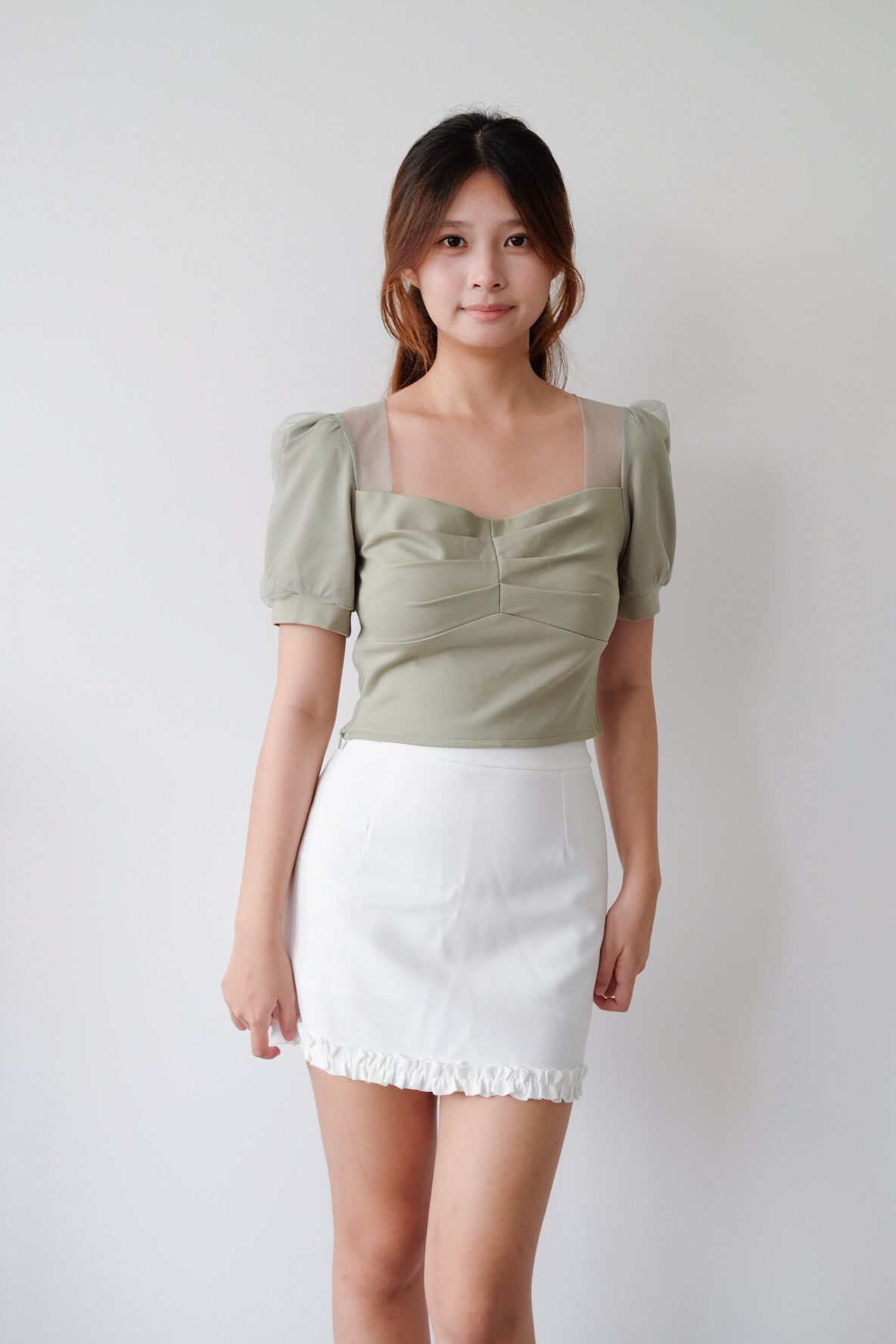 Ruffle Hem A-Line White Skirt
