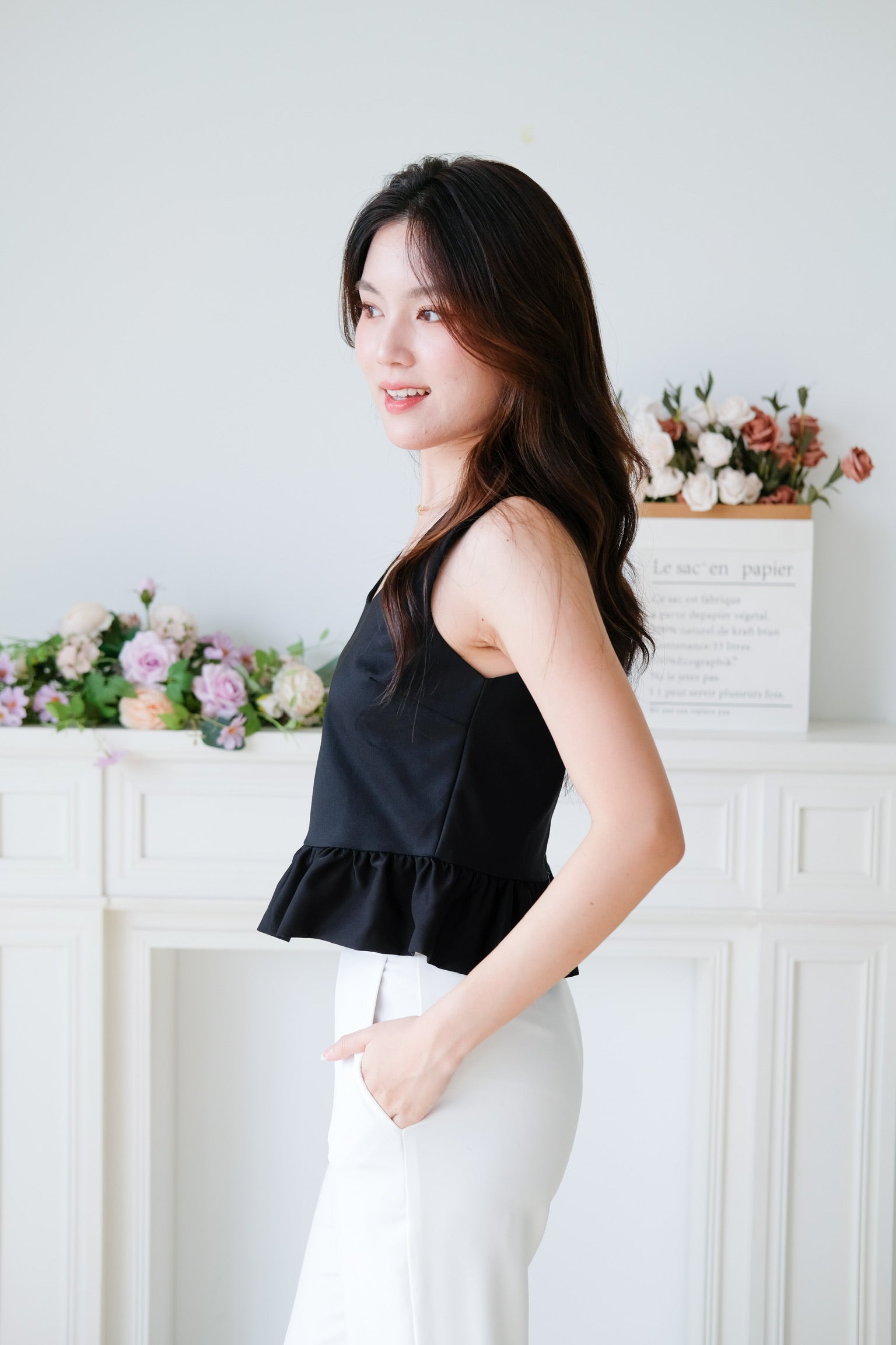 Vivara Ruffle Peplum Crop (Black)