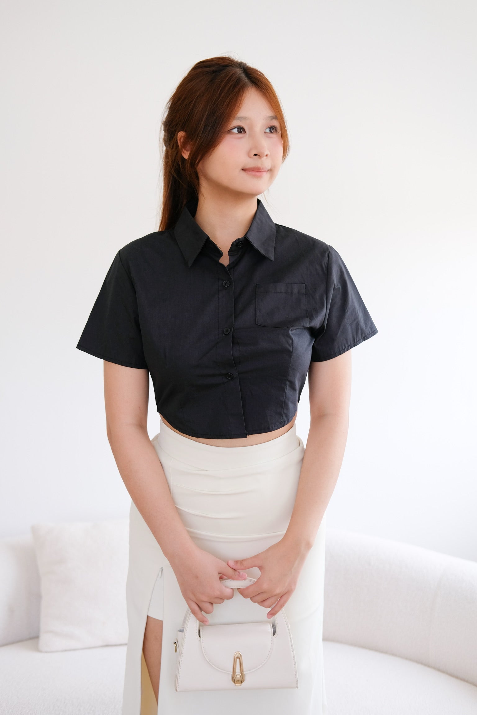 Black Collared Mini Crop Top
