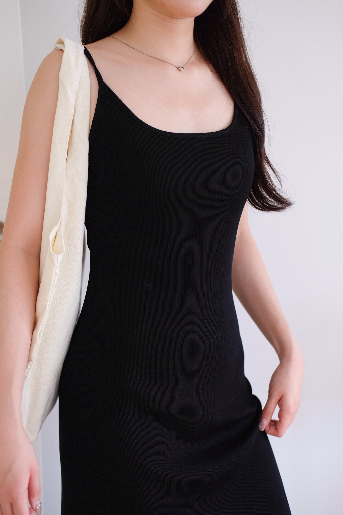 Jocelyn Padded Ribbed A Line Dress (Black)