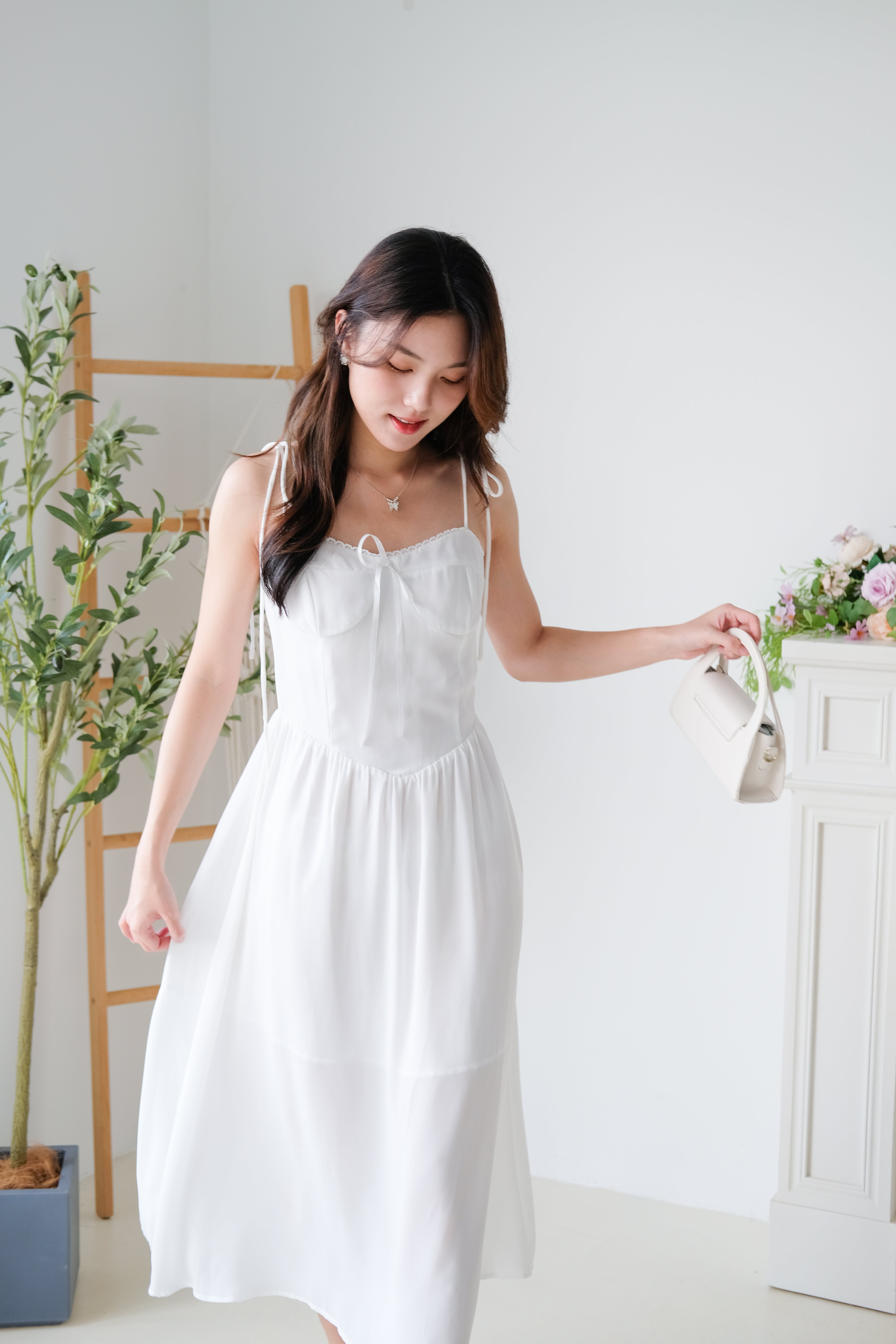 Rowena Coquette Midi Dress (White)