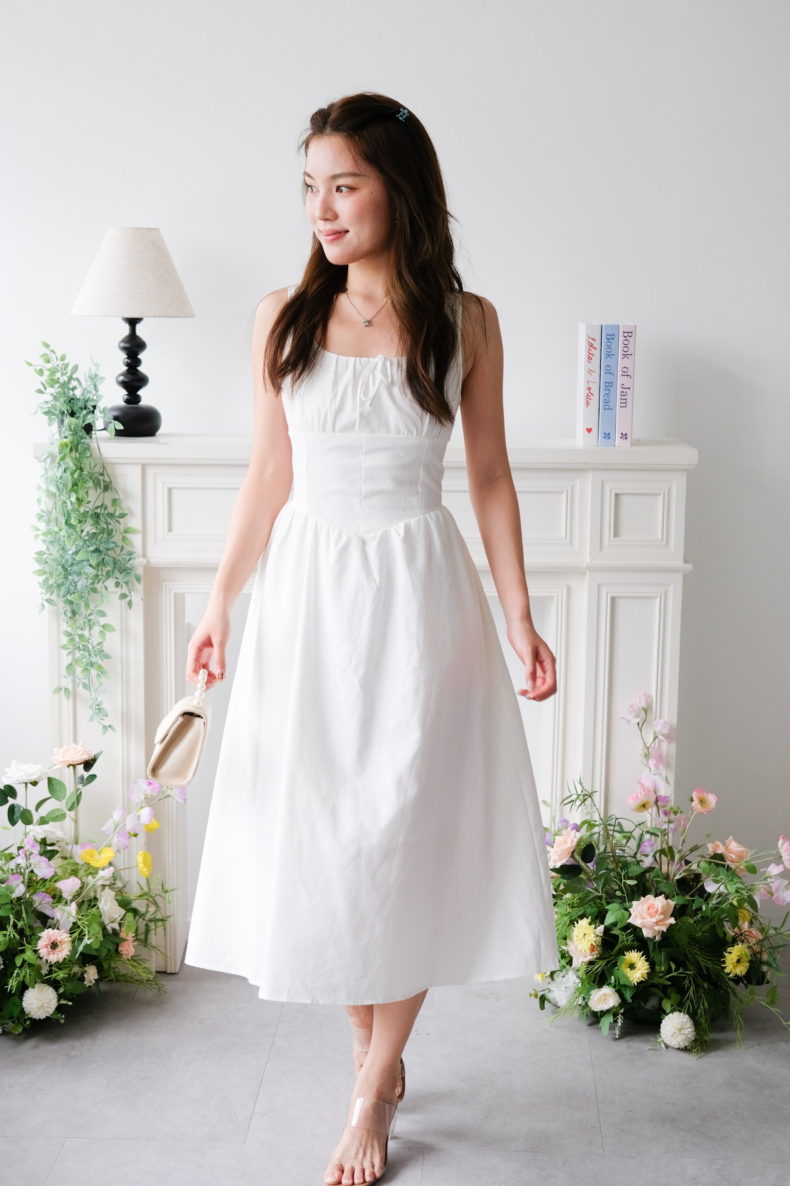 Carmie Thick Waist Midaxi Dress (White)
