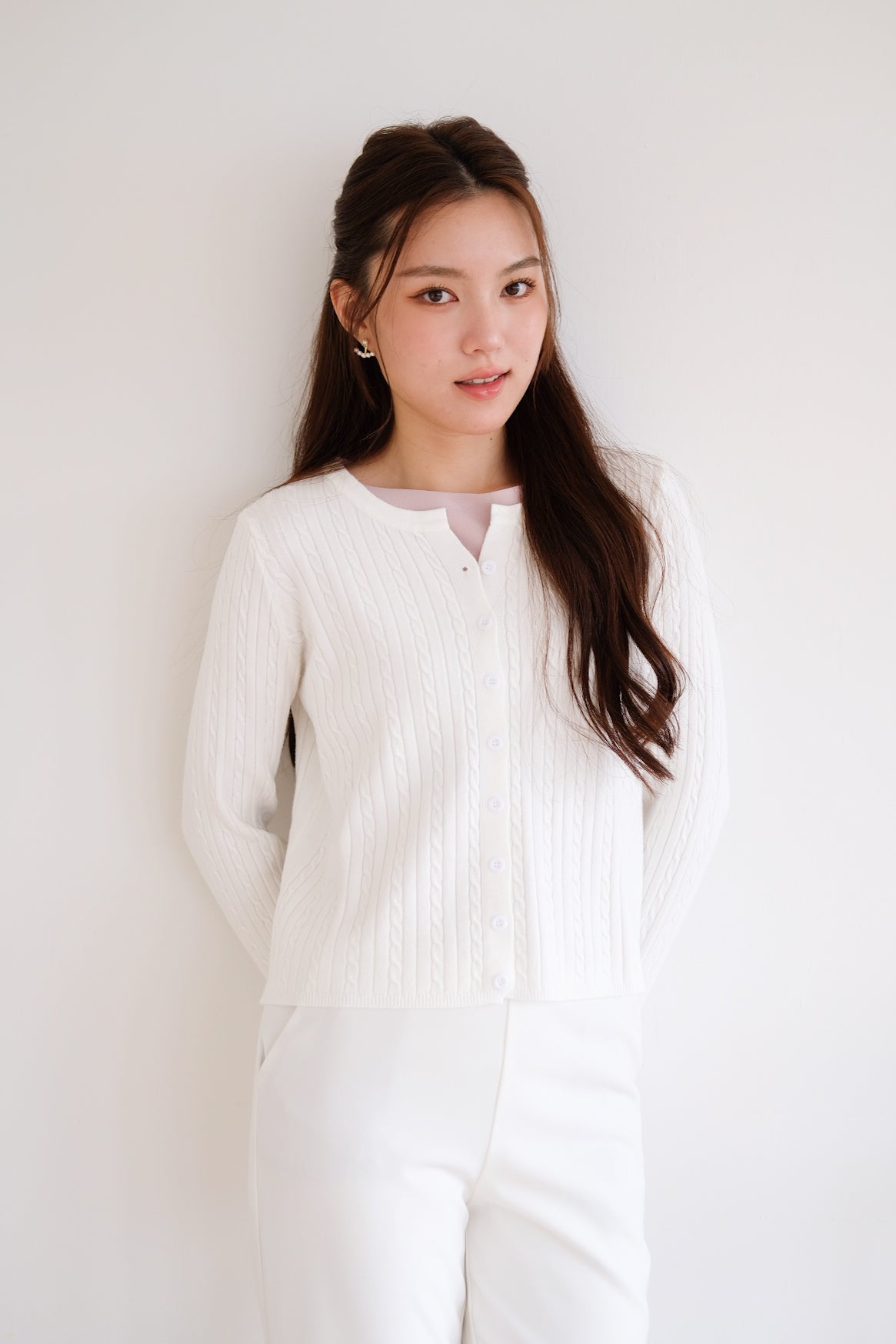Sharlyn Cable Knit Cardigan (White)
