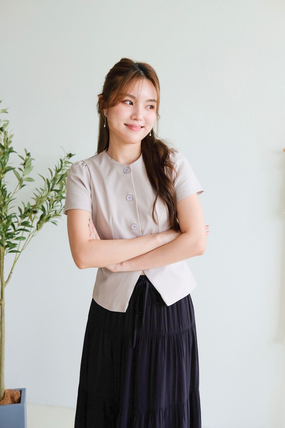 Marcy Structured Peplum Blouse (Purplish Grey)
