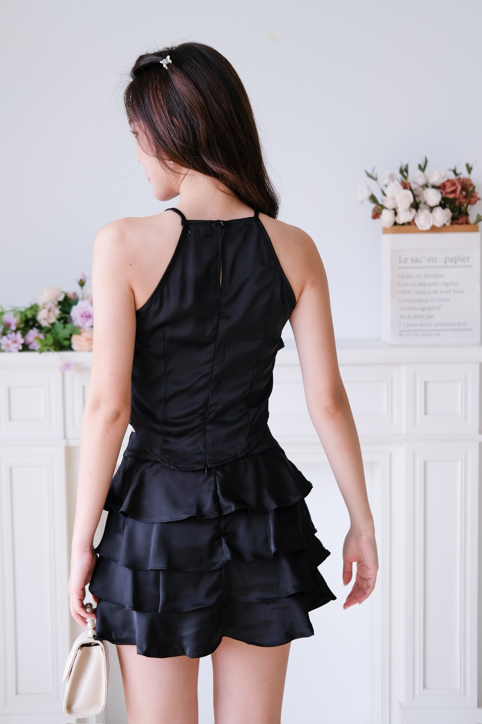 Rosalie Ruffle Tiered Halter Set (Black)
