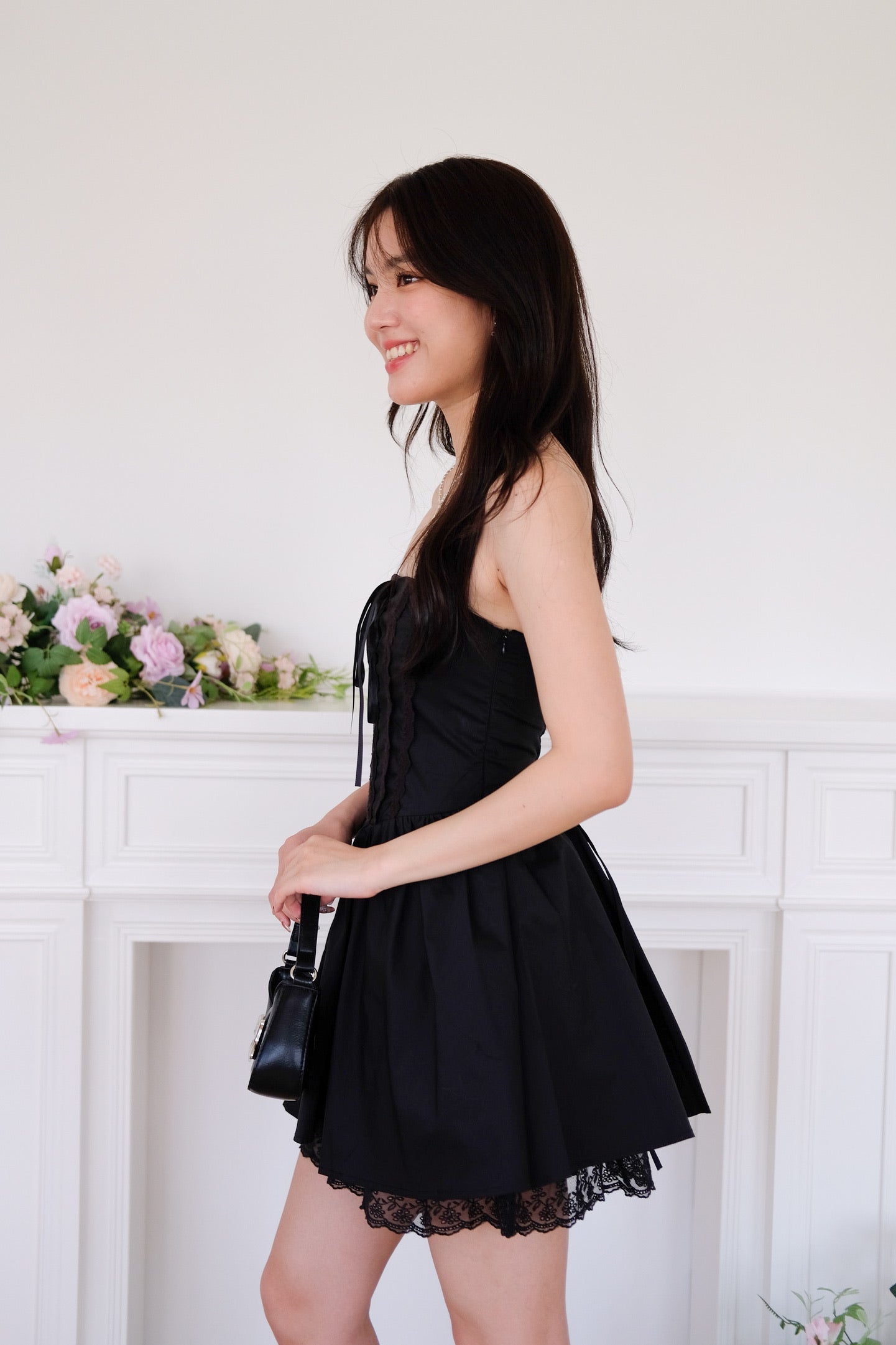 Avaline Lace Corset Tube Dress (Black)