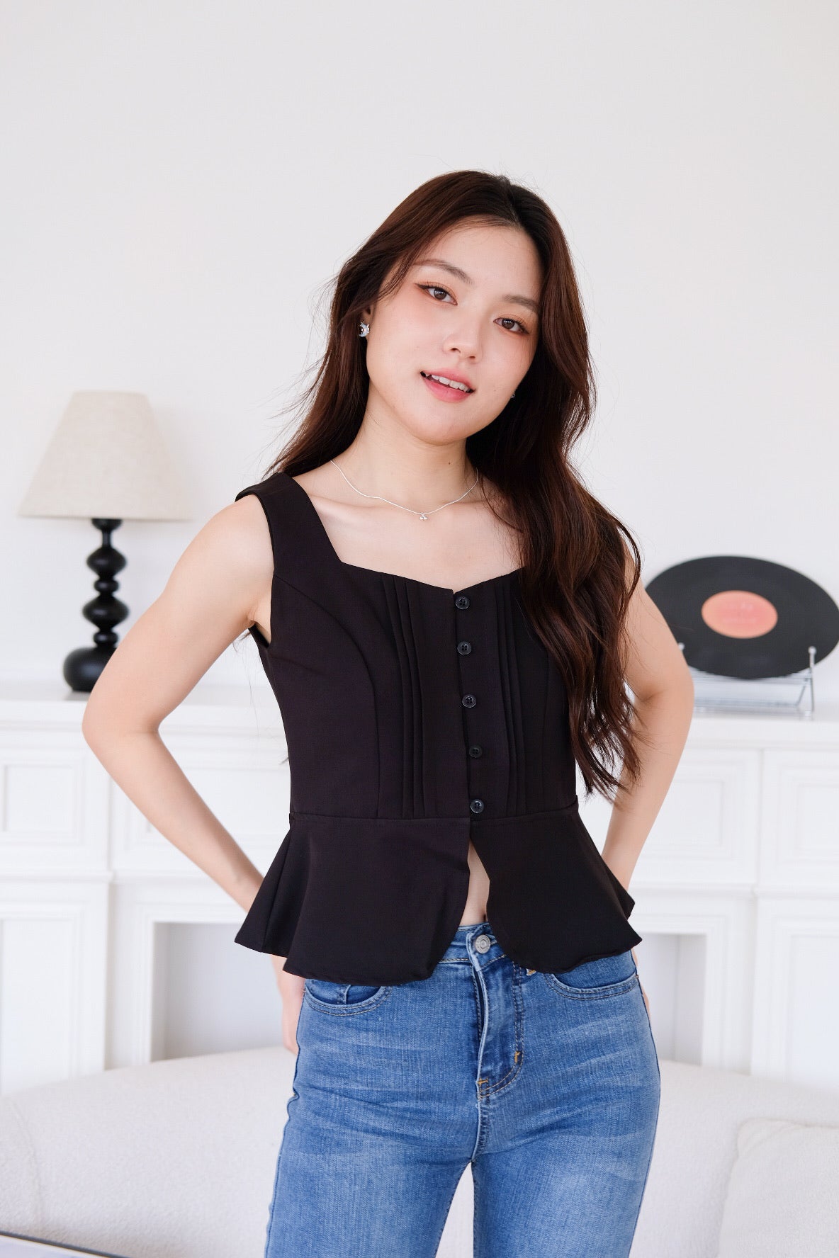 Esther Mini Pleats Flare Top (Black)