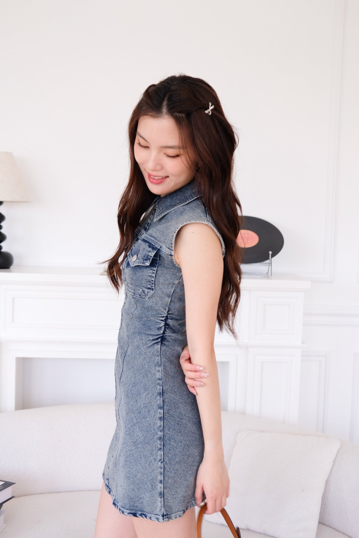 Zia Collared Denim Dress (Acid Medium Blue)