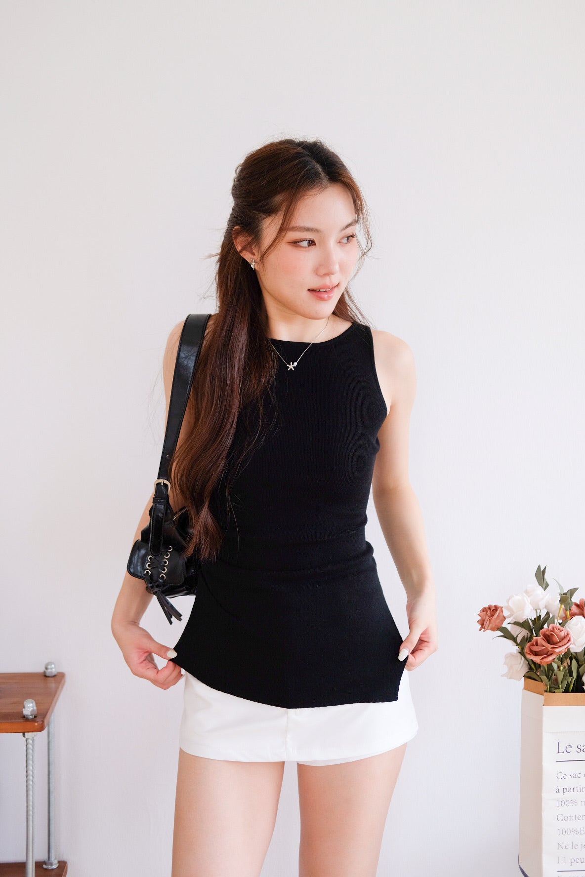 Velisse Boatneck Ruched Top (Black)