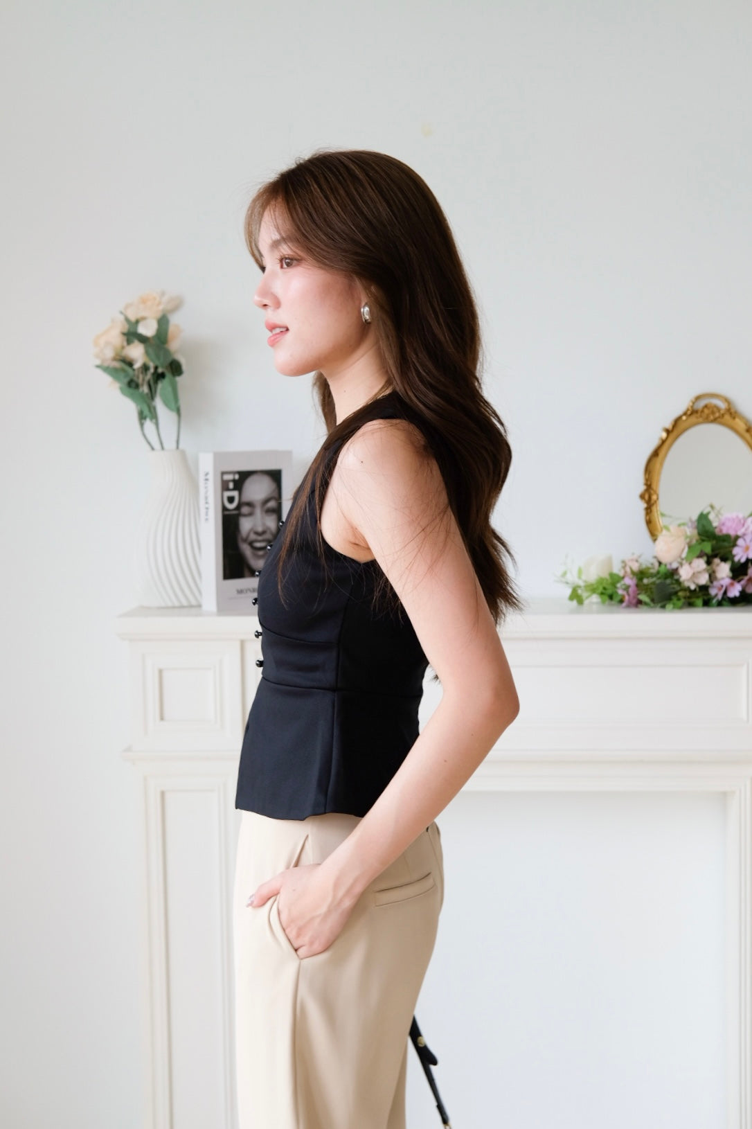 Faustine Collared Work Top (Black)