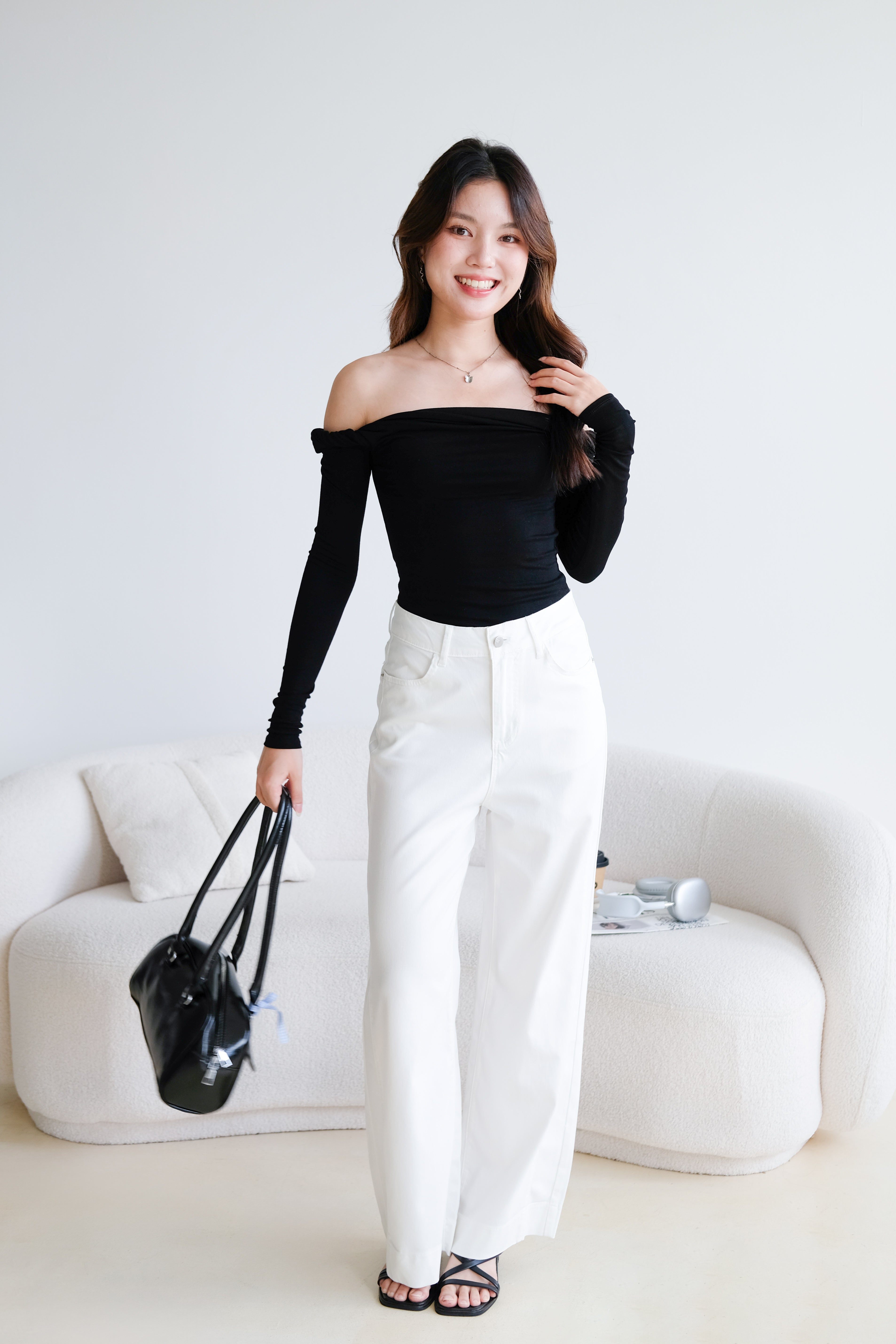 Level Up Twist Off Shoulder Top (Black)