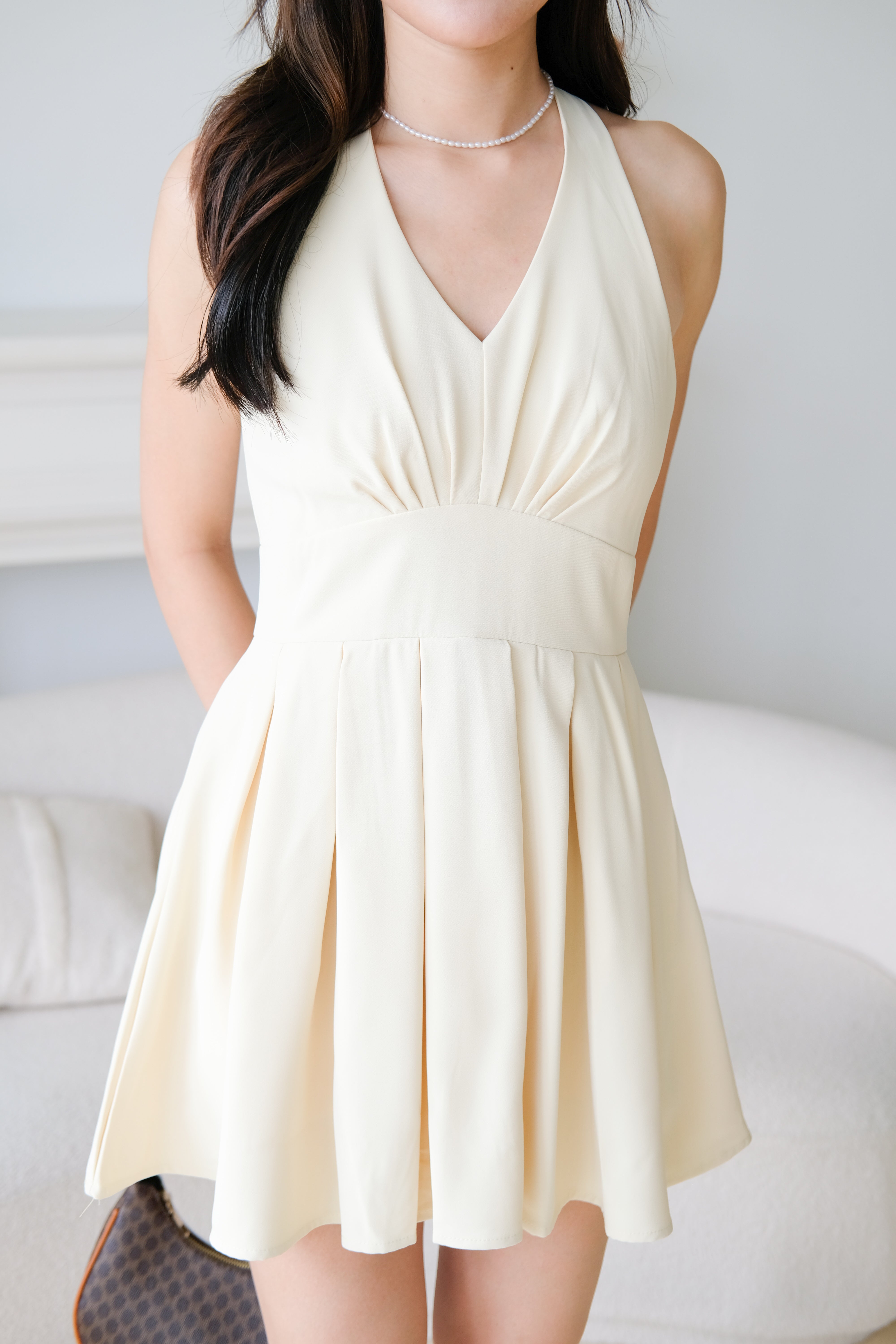Moon Halter Pleat Dress (Buttermilk Yellow)