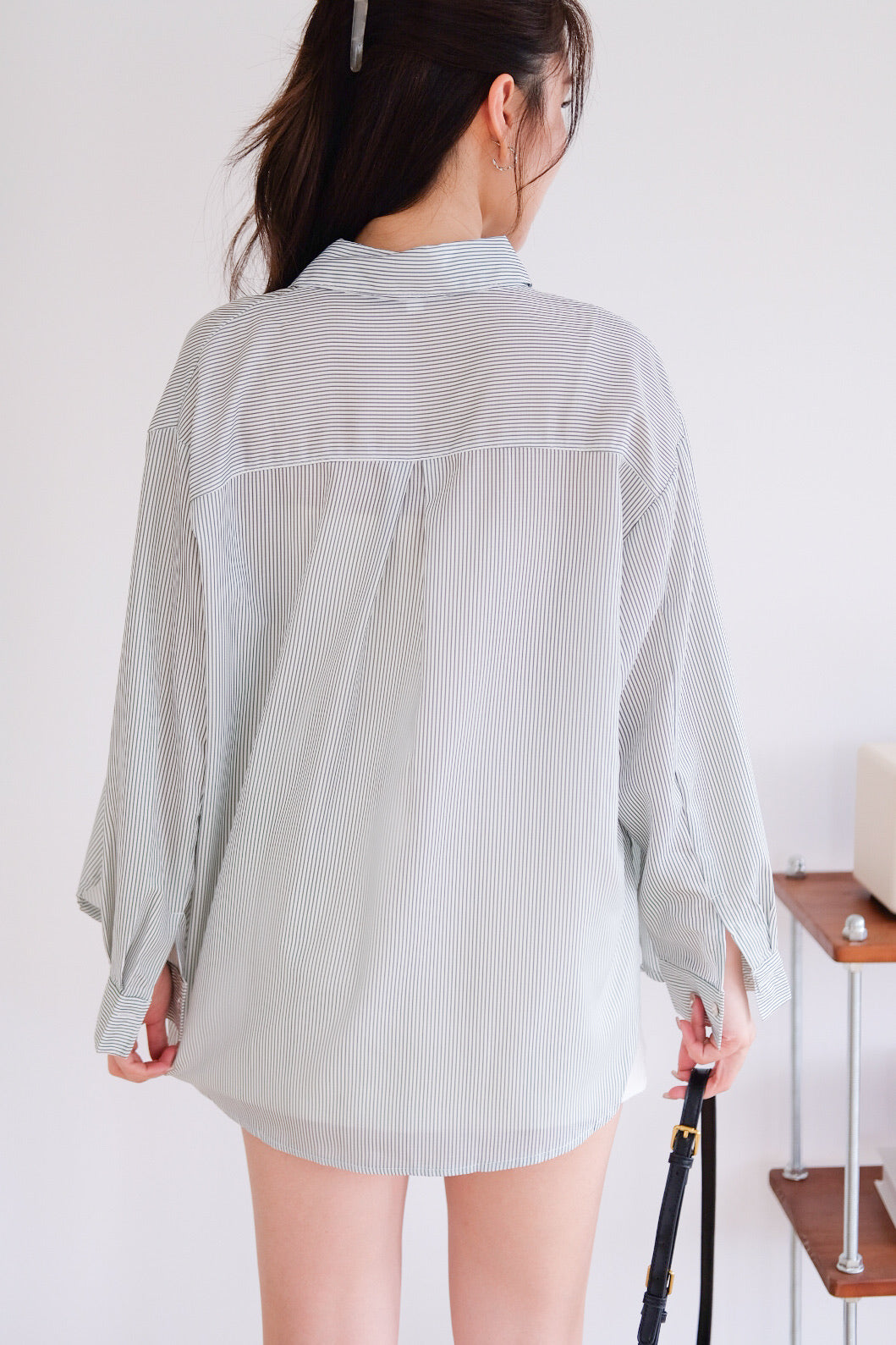 Downtown Oversized Shirt (Soft Green Stripes)
