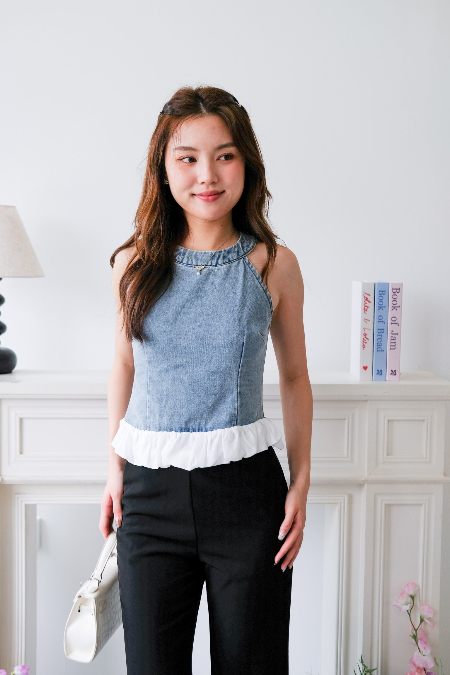 Lica Bubble Cloud Halter Denim Top (Acid Blue)