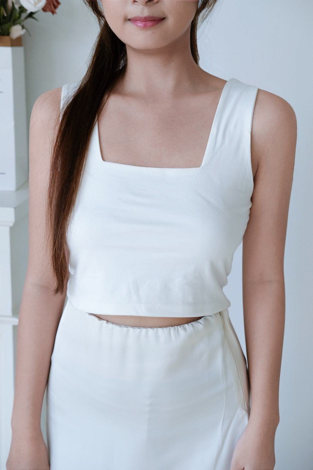 White Square Neck Crop Top