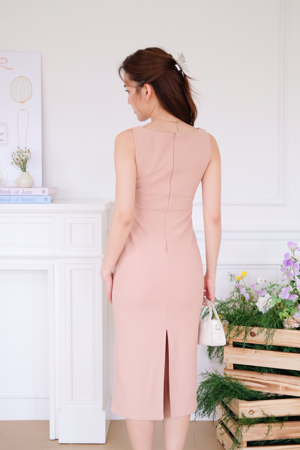 Felicia Boatneck Ruched Maxi Dress (Nude Pink)