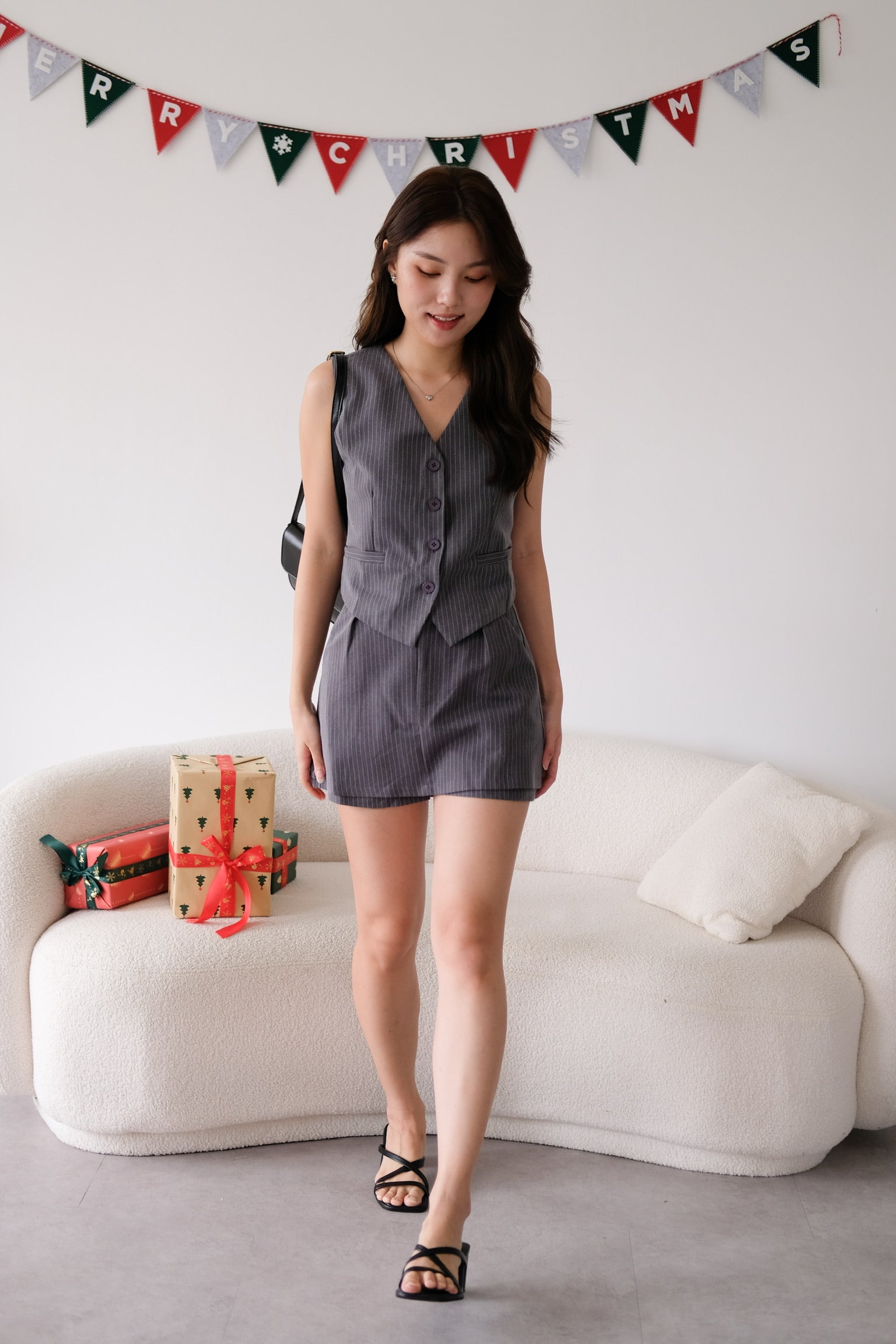 Monroe Pinstripe Vest Set (Dark Grey)
