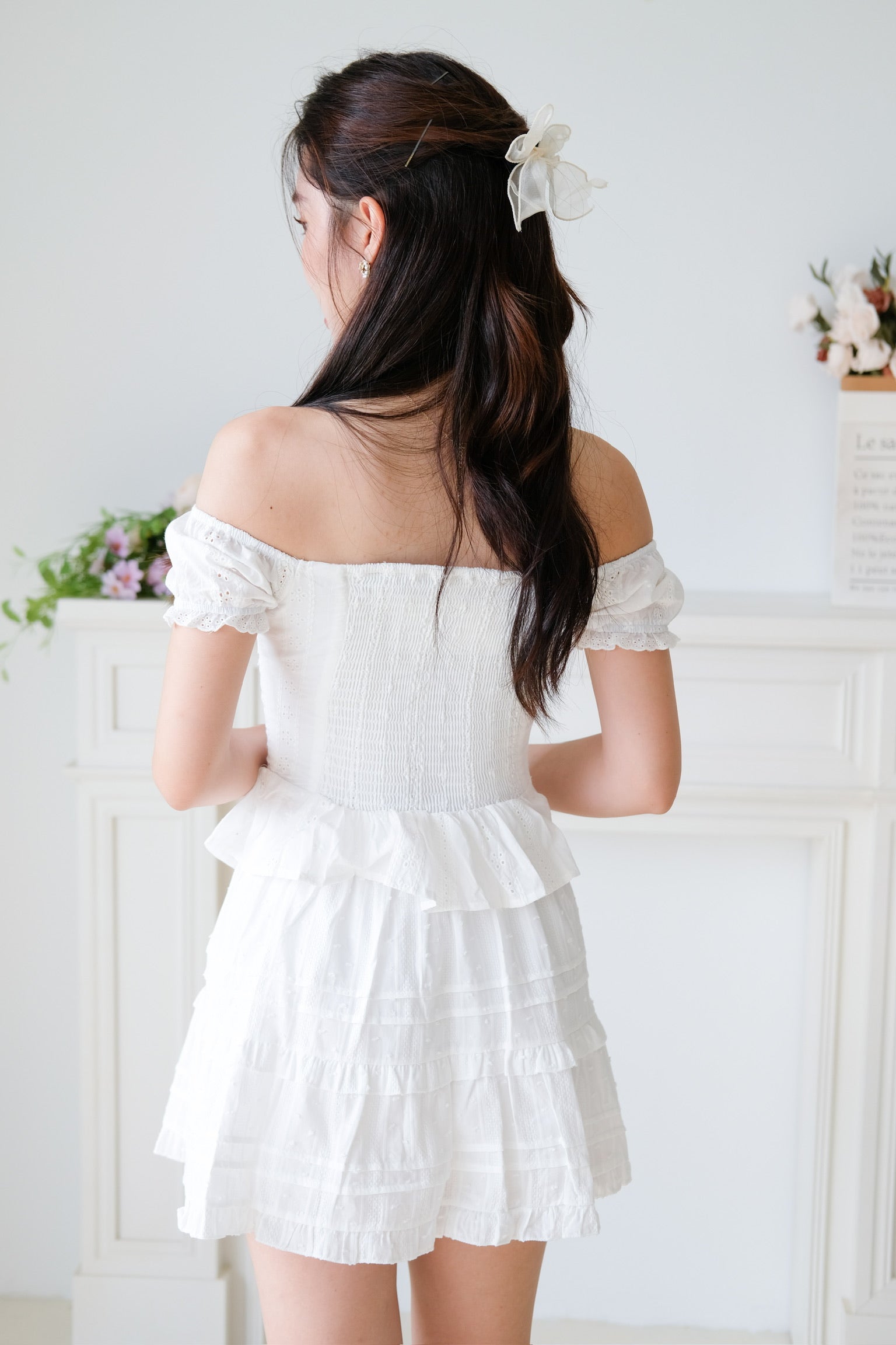 Nara Eyelet Off Shoulder Crop (White)