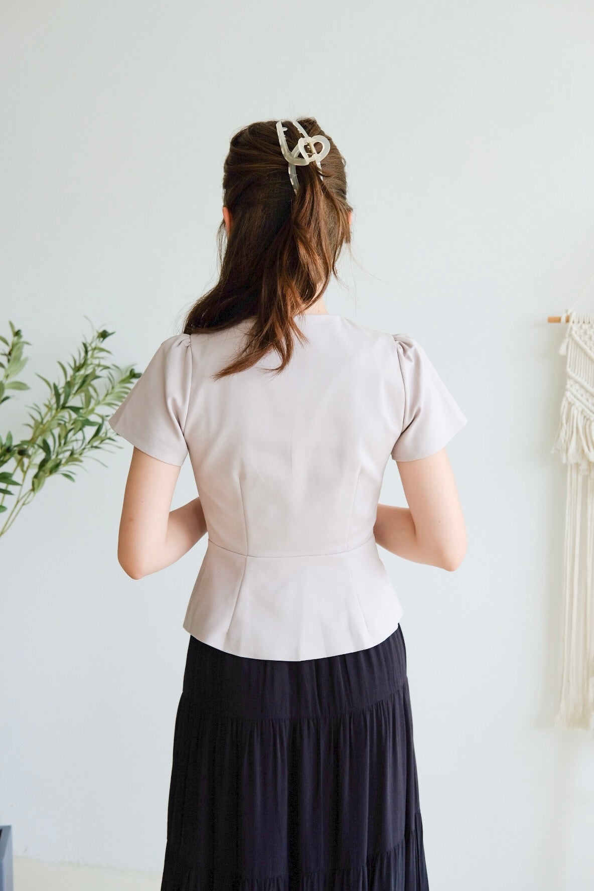 Marcy Structured Peplum Blouse (Purplish Grey)
