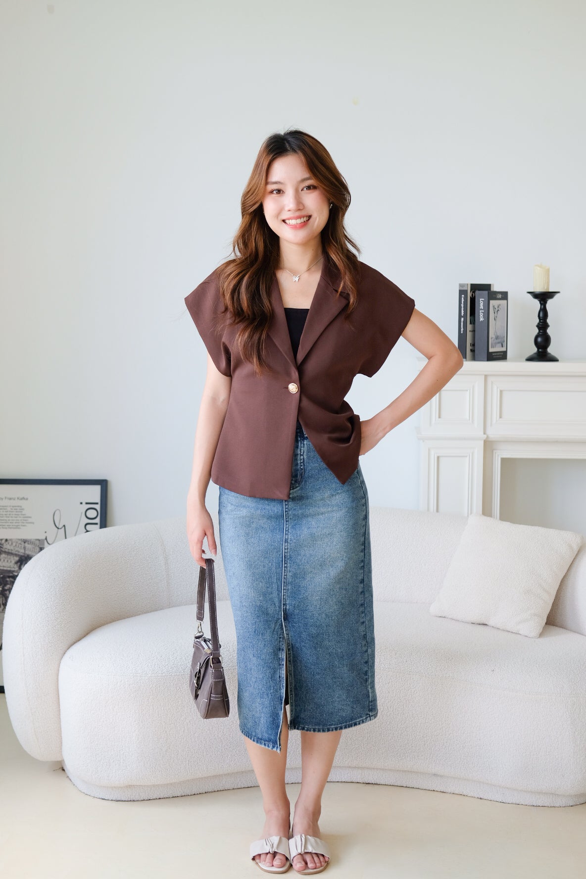 Workday Short Sleeves Blazer (Espresso Brown)