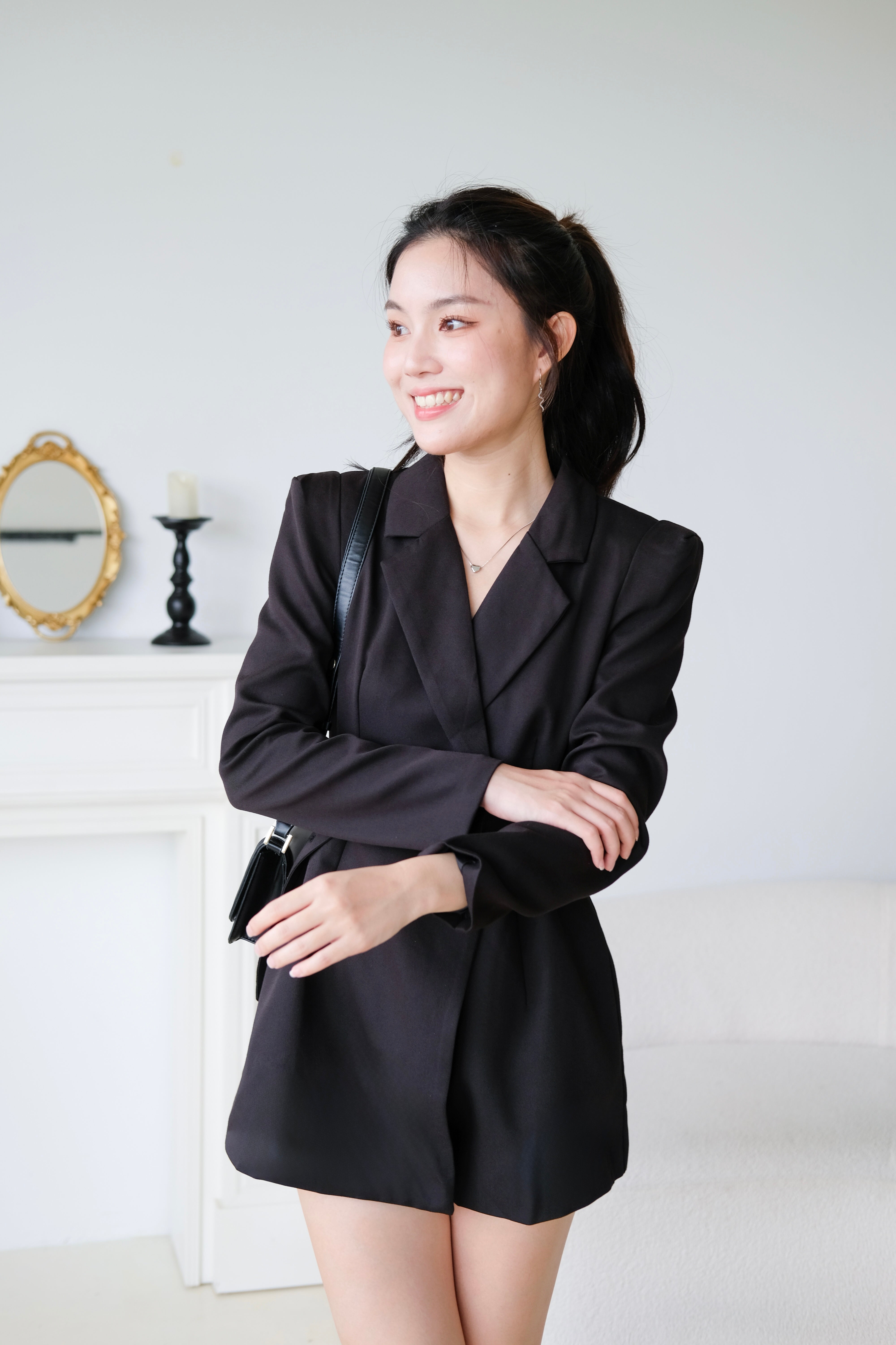 Quinn Blazer Belted Romper (Black)