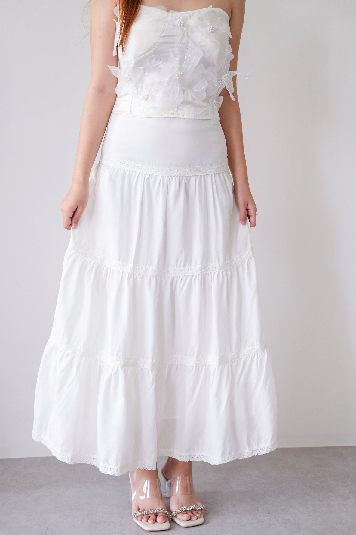 White High-Waist Knit Maxi Skirt