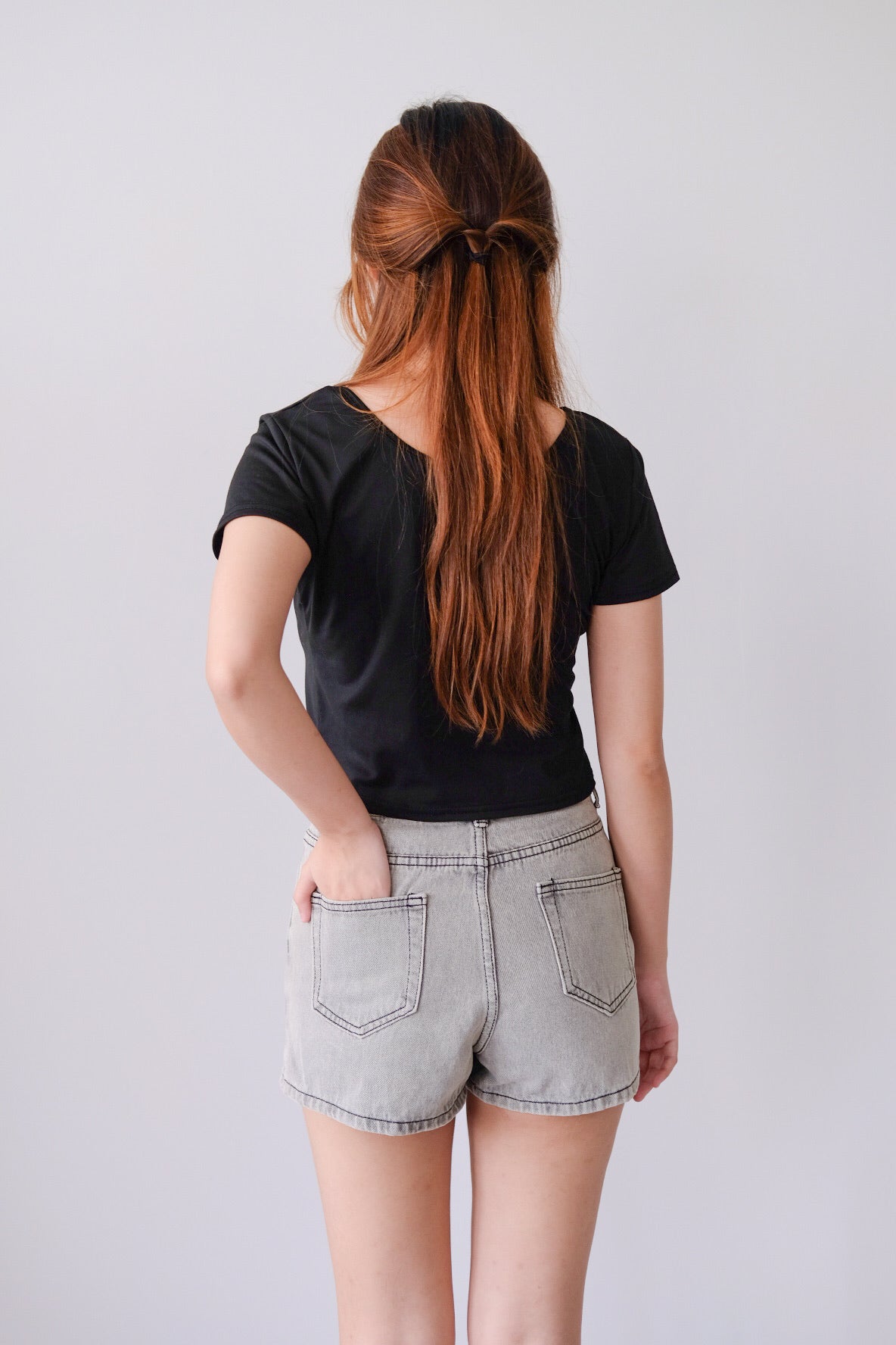 Grey Short High Waist Denim Jeans