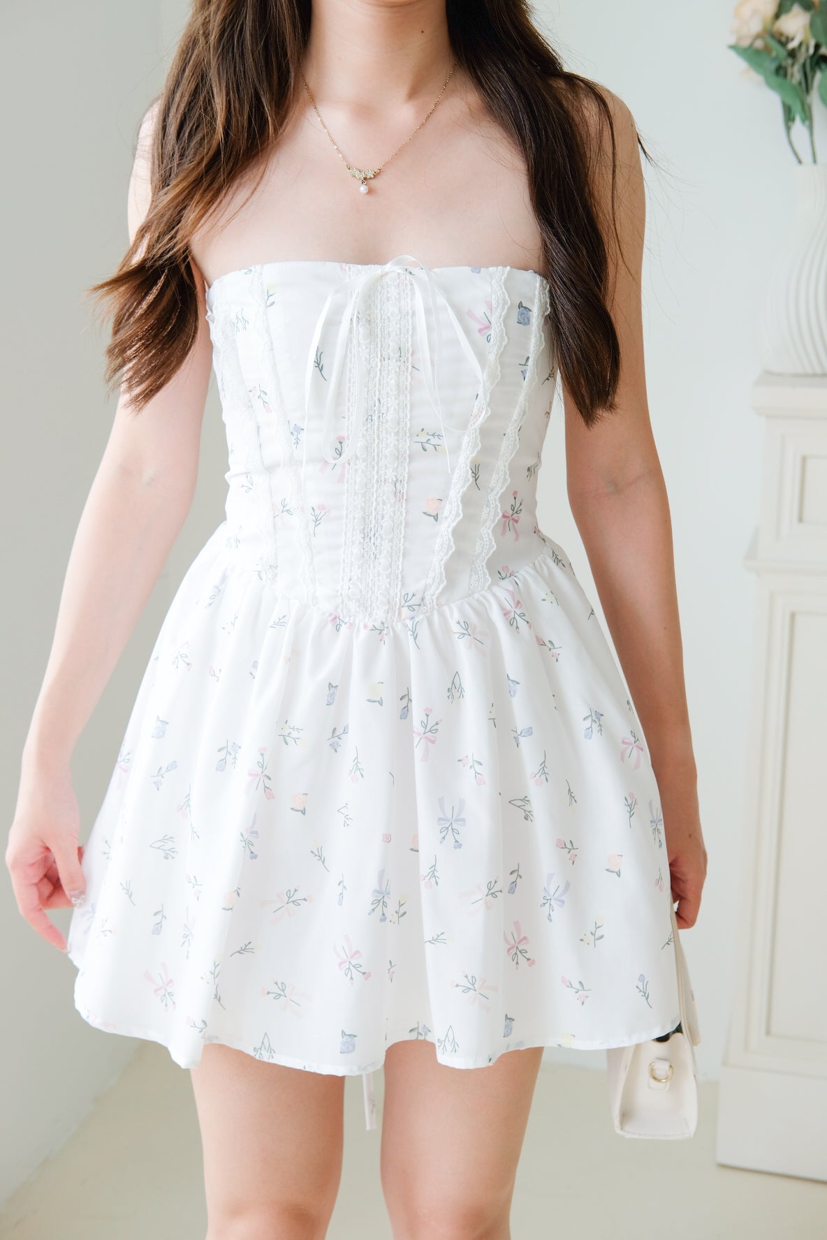 Annie Floral Lace Tube Corset Dress (White)