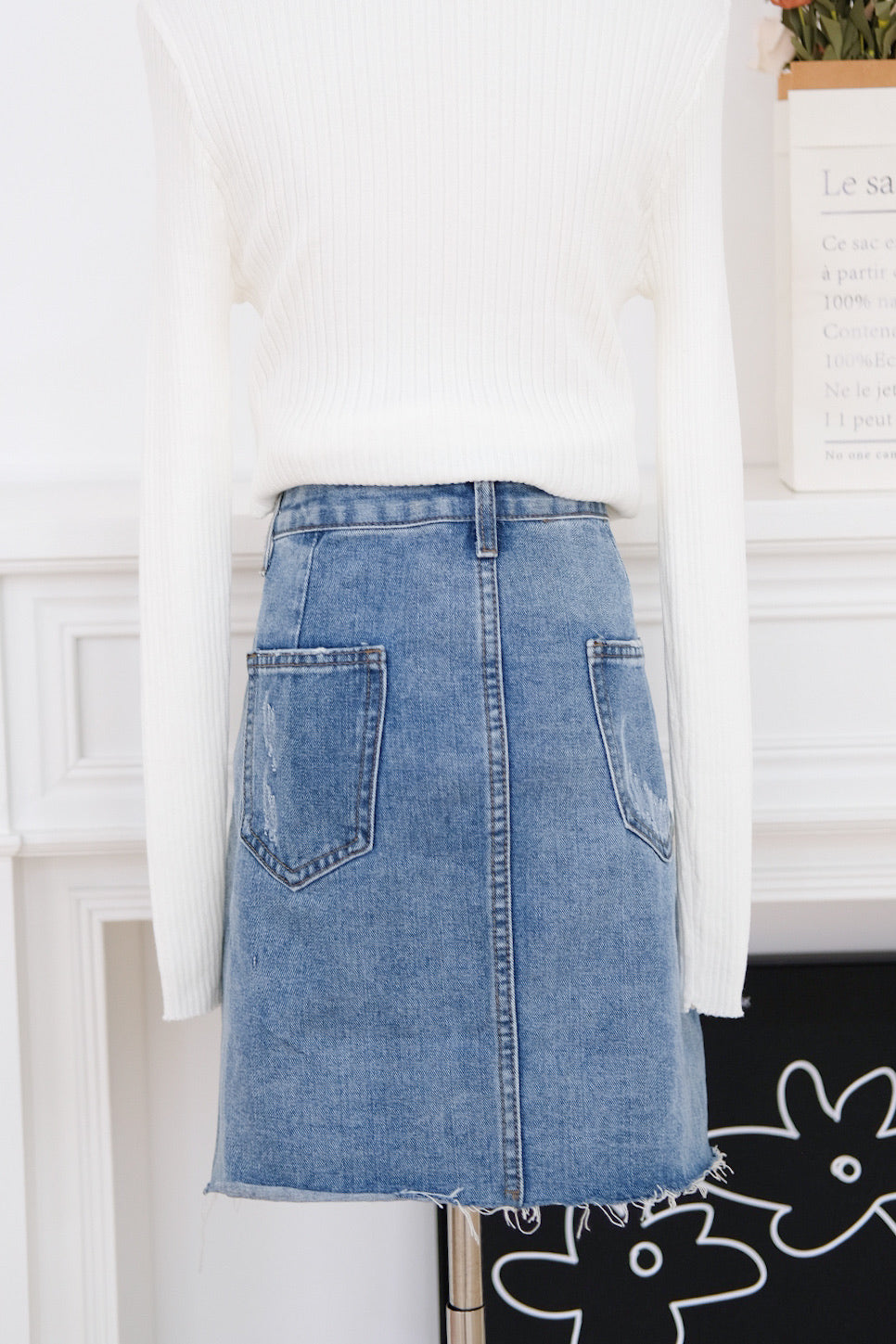Dark Blue Denim High Waist Skirt