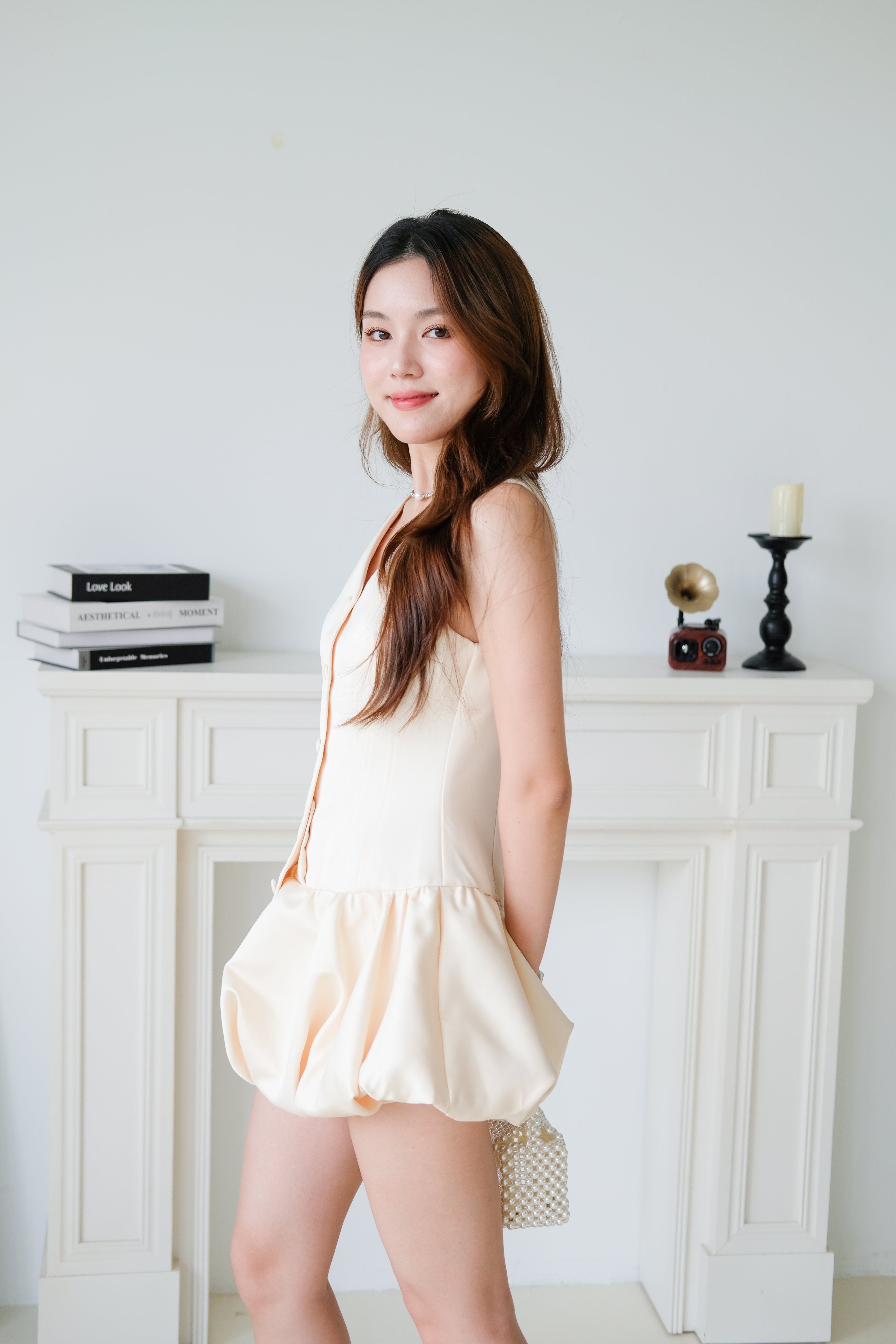 Elise Sculpted Bubble Dress (Beige)