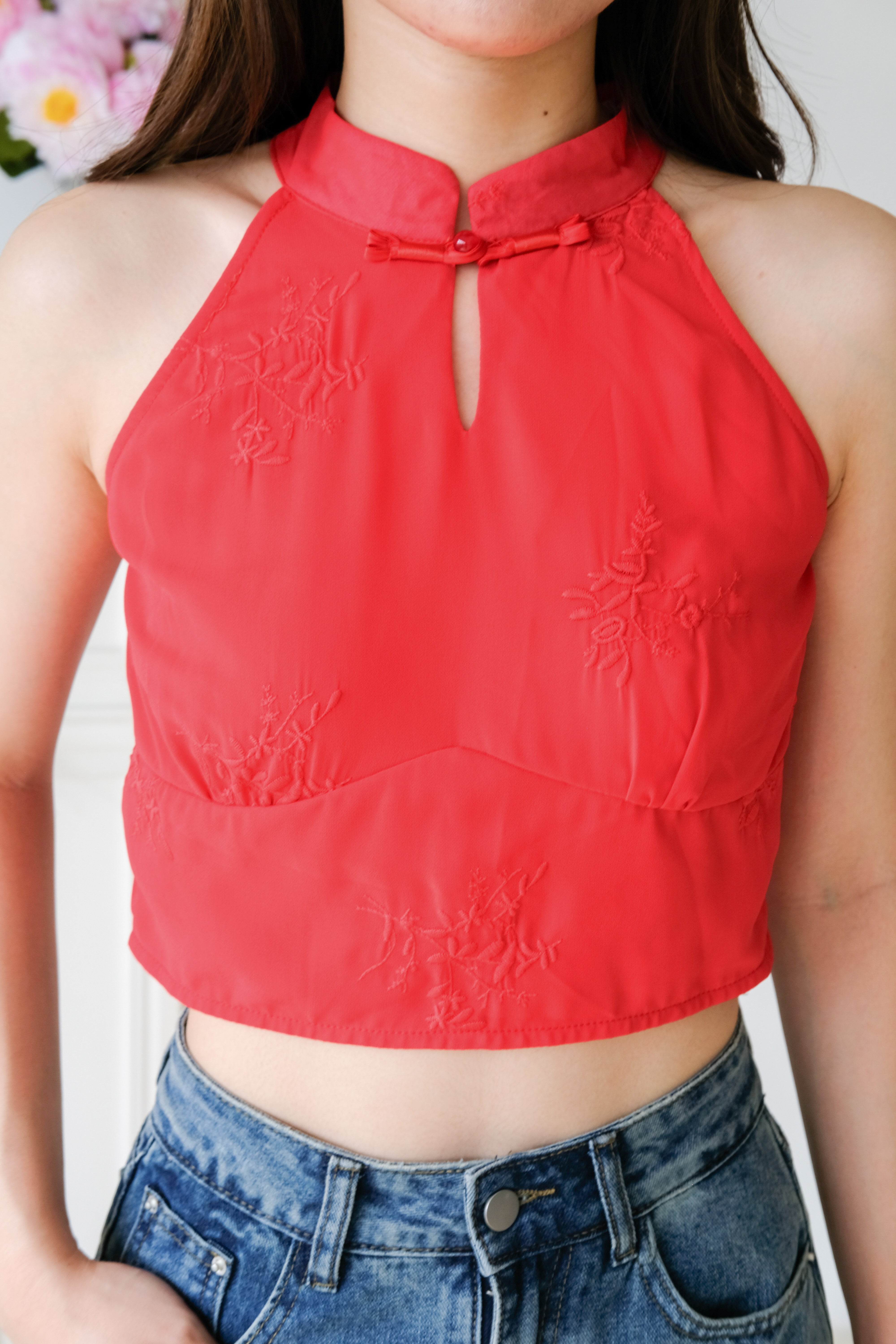 Huan Halter Cheongsam Crop Top (Red)
