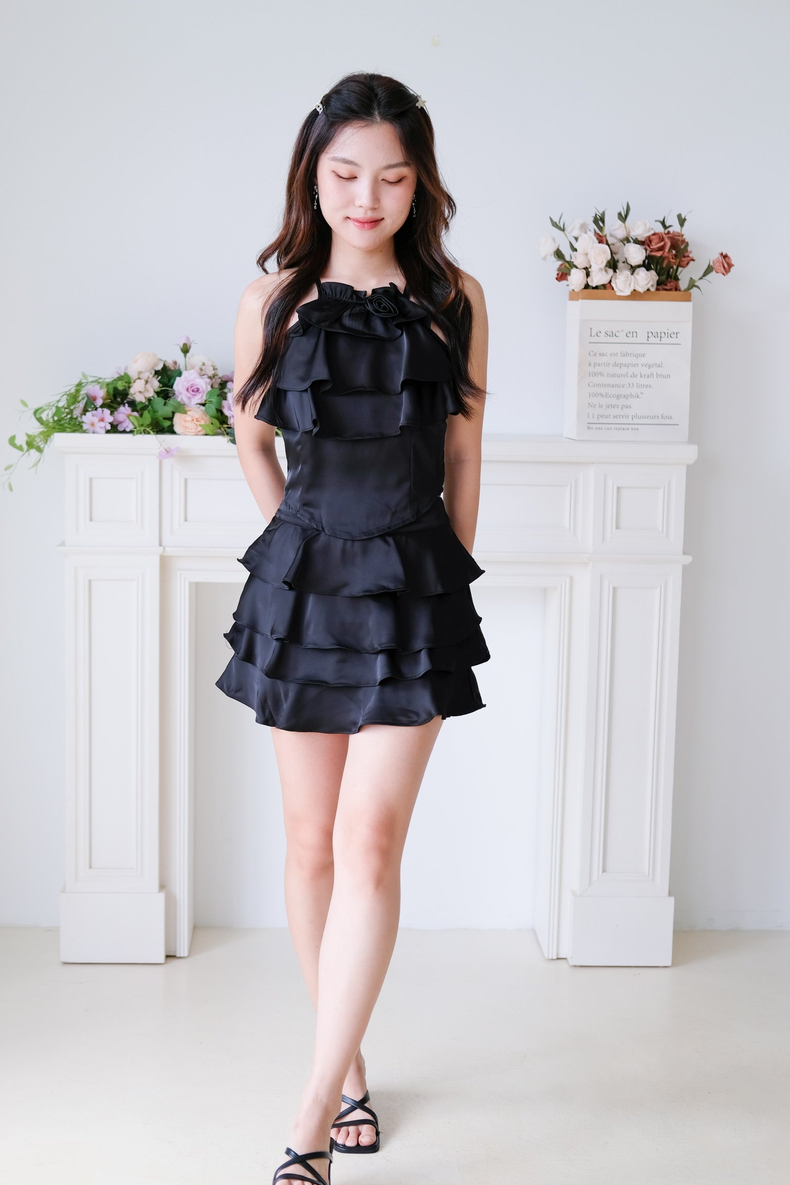 Rosalie Ruffle Tiered Halter Set (Black)
