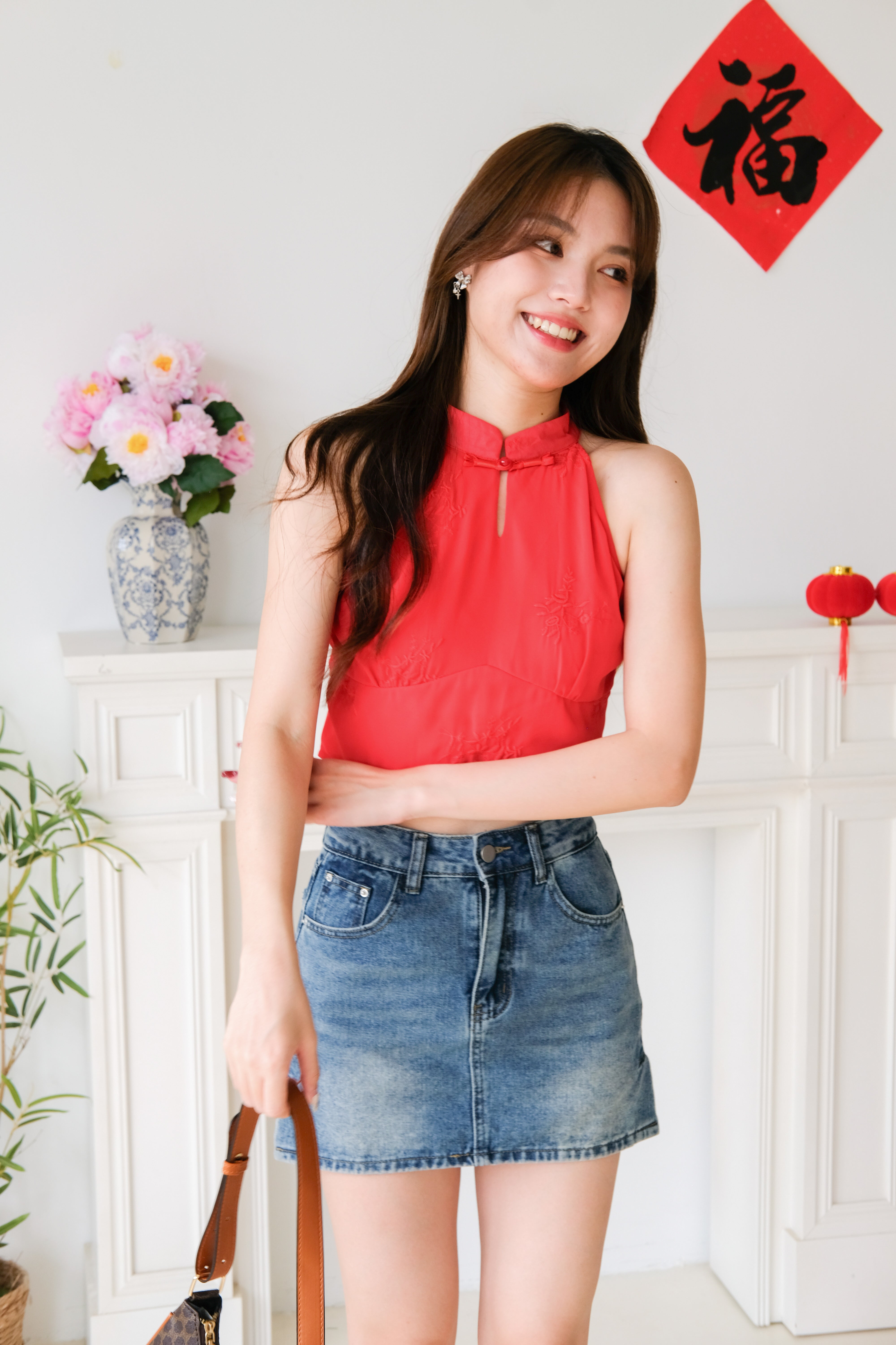 Huan Halter Cheongsam Crop Top (Red)